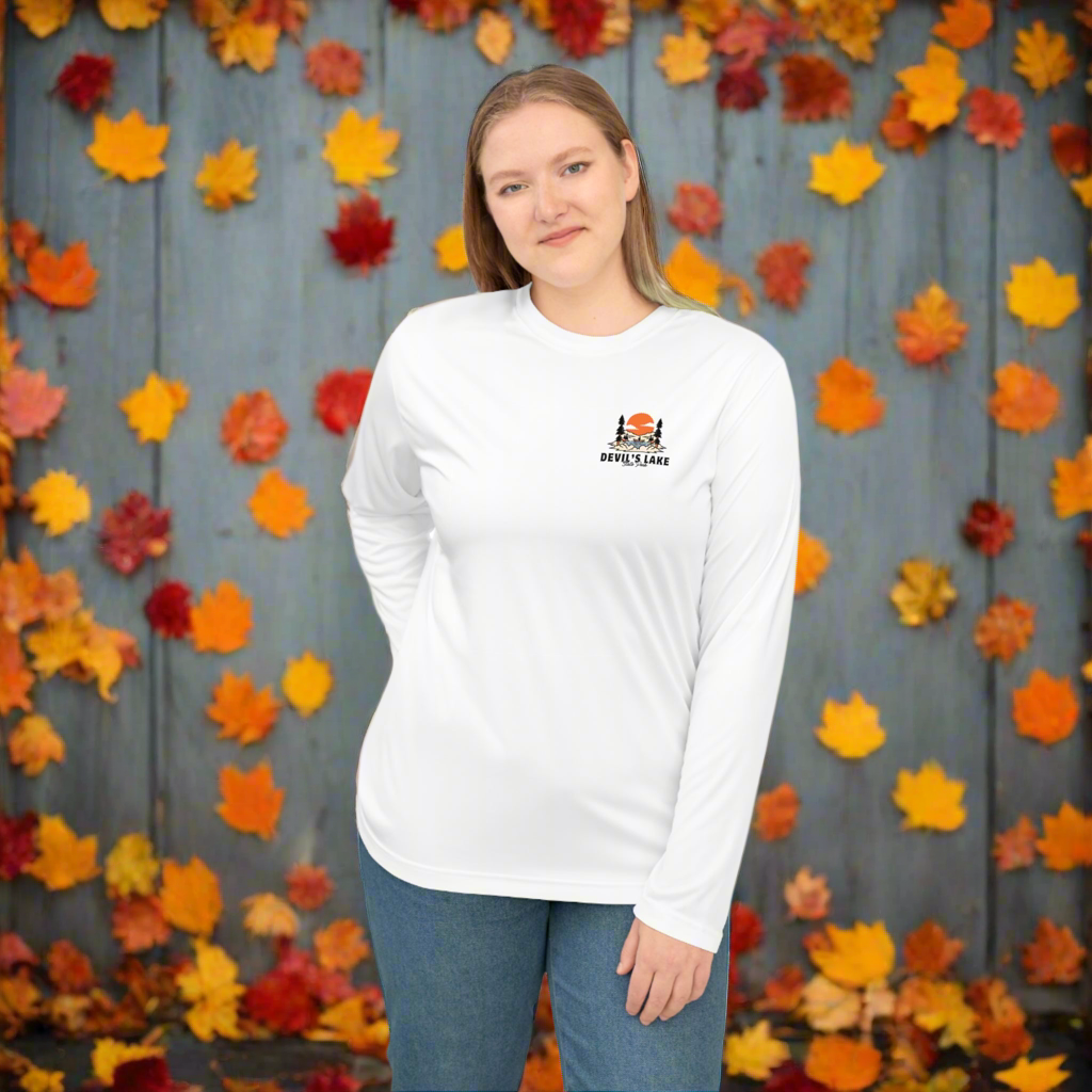 White Devil’s Lake Performance Long Sleeve Shirt Front.