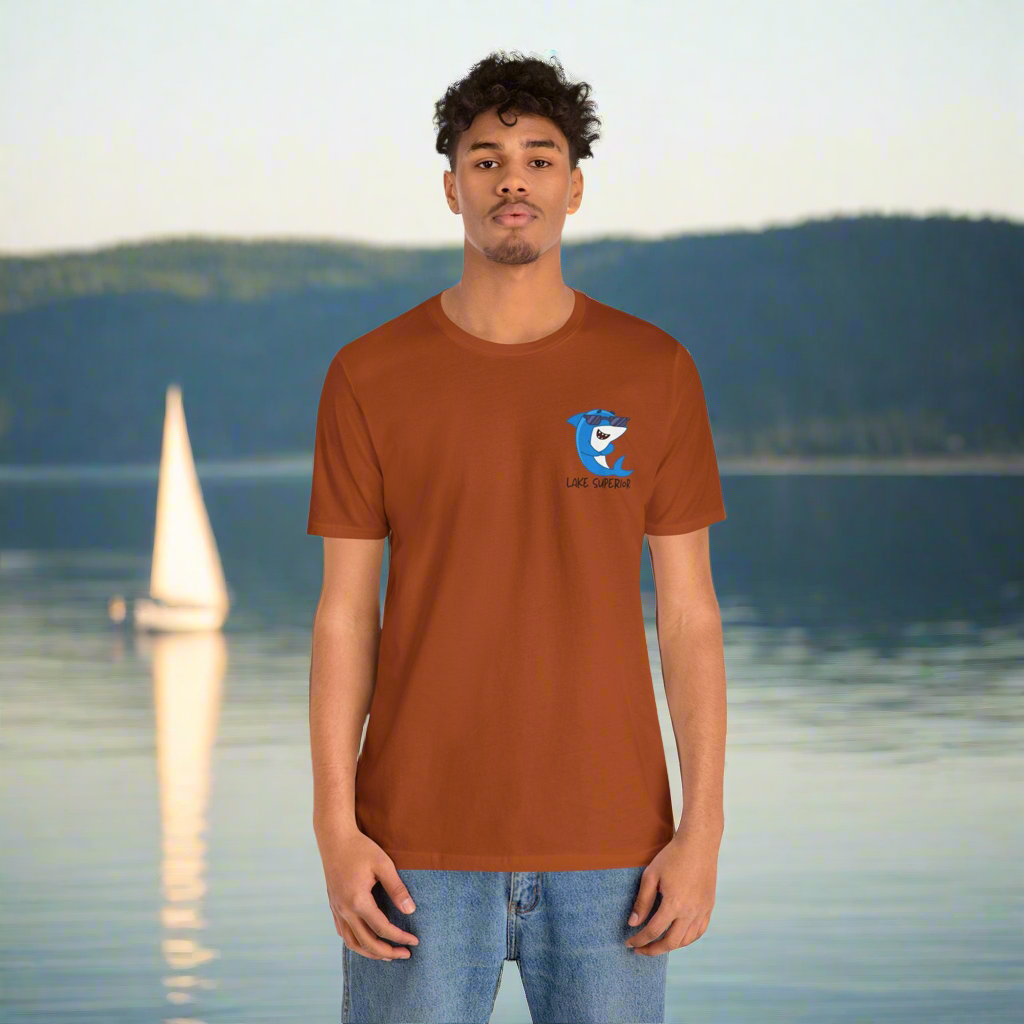 Lake Superior unsalted t-shirt front design in autumn.