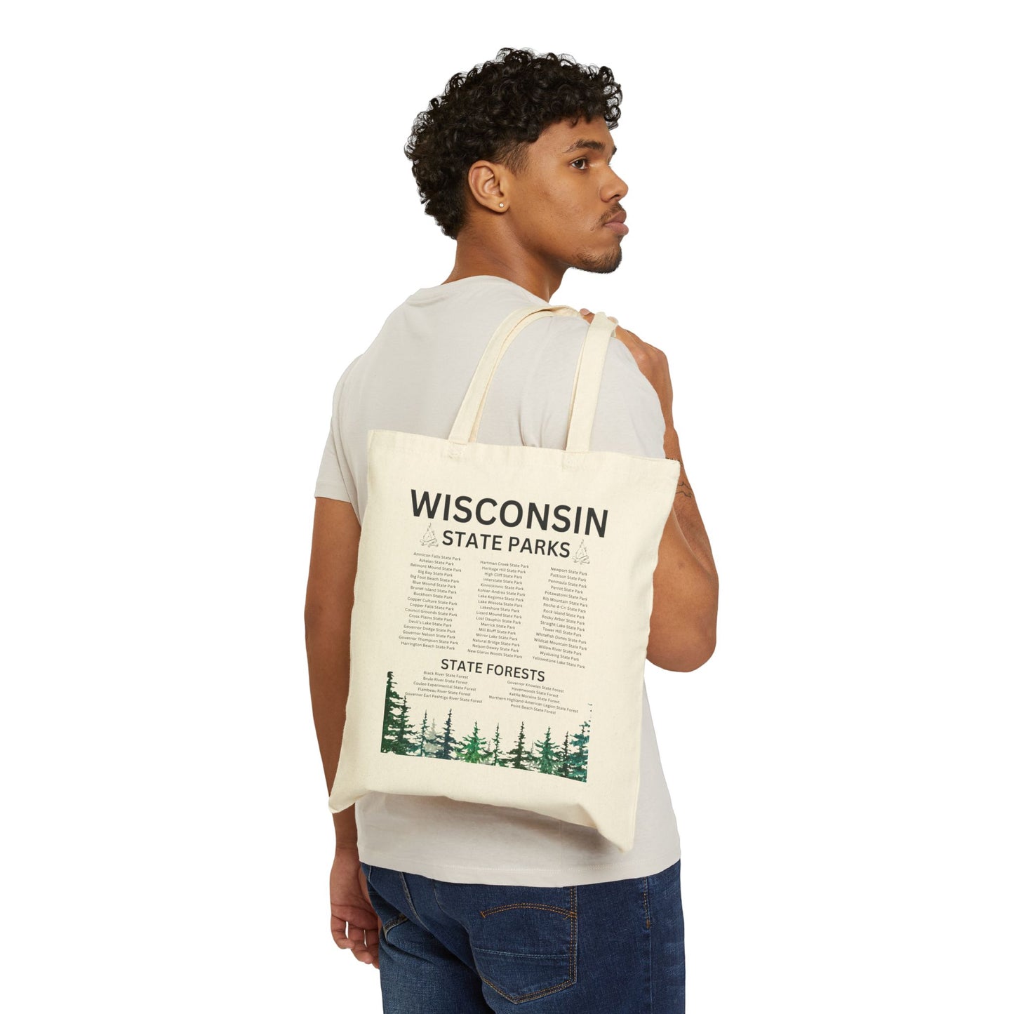 Tote Bag featuring list of Wisconsin’s State Parks and Forests.