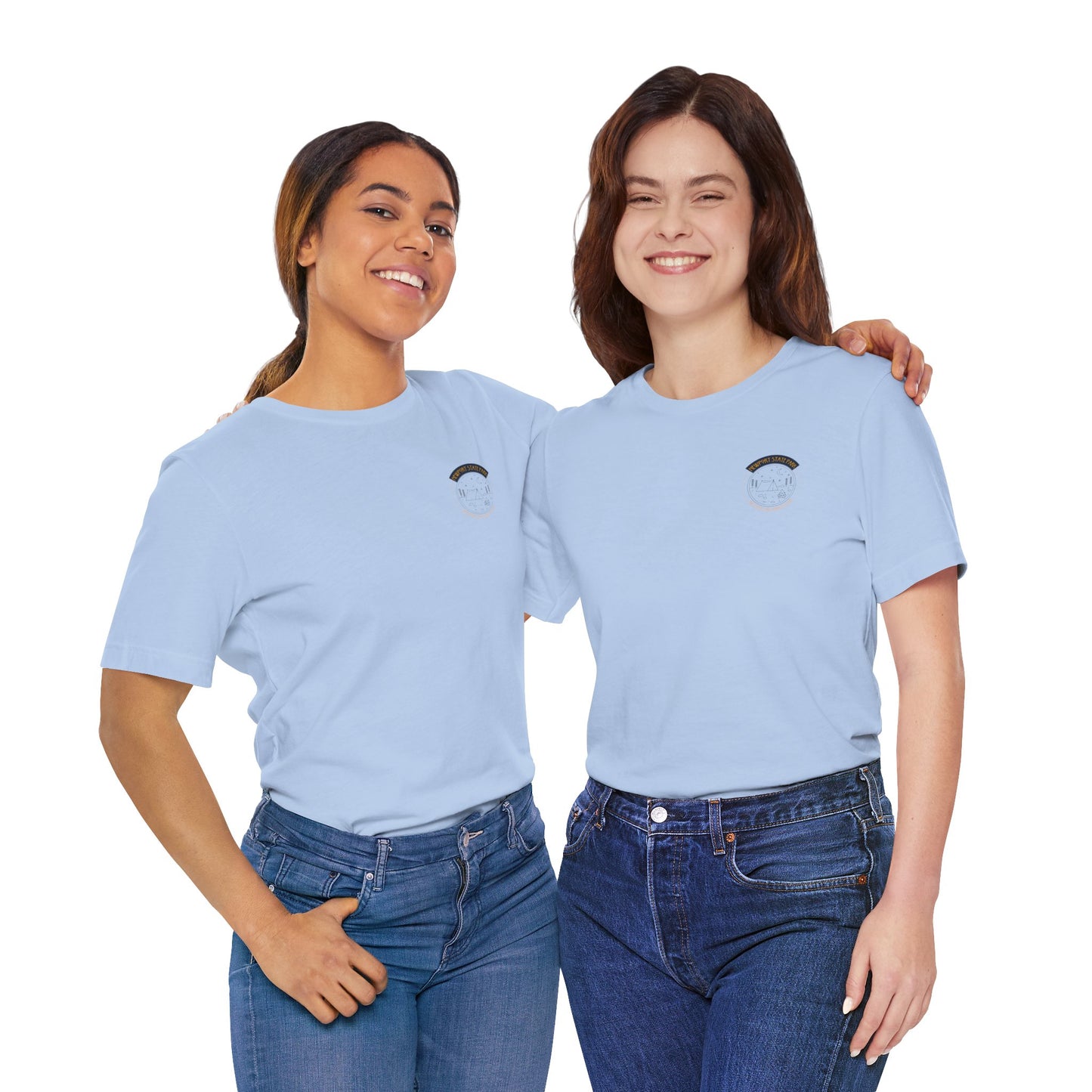 Two female models wearing Newport shirt, showing front design.