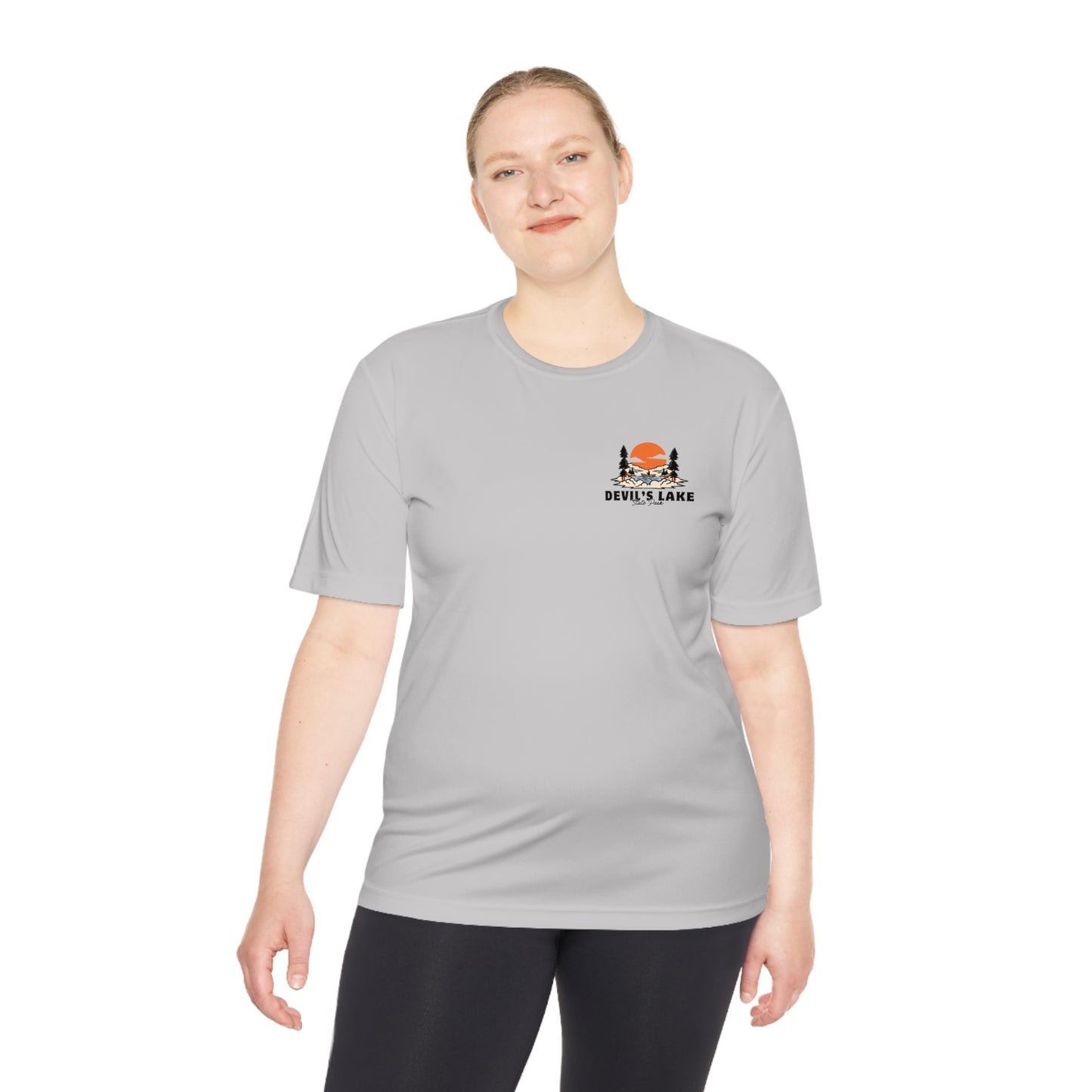 Silver Devil’s Lake Unisex Moisture Wicking Tee Front