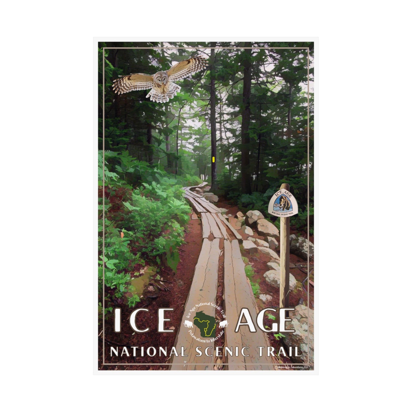 Trail guide for Ice Age National Scenic Trail with forest and owl illustration