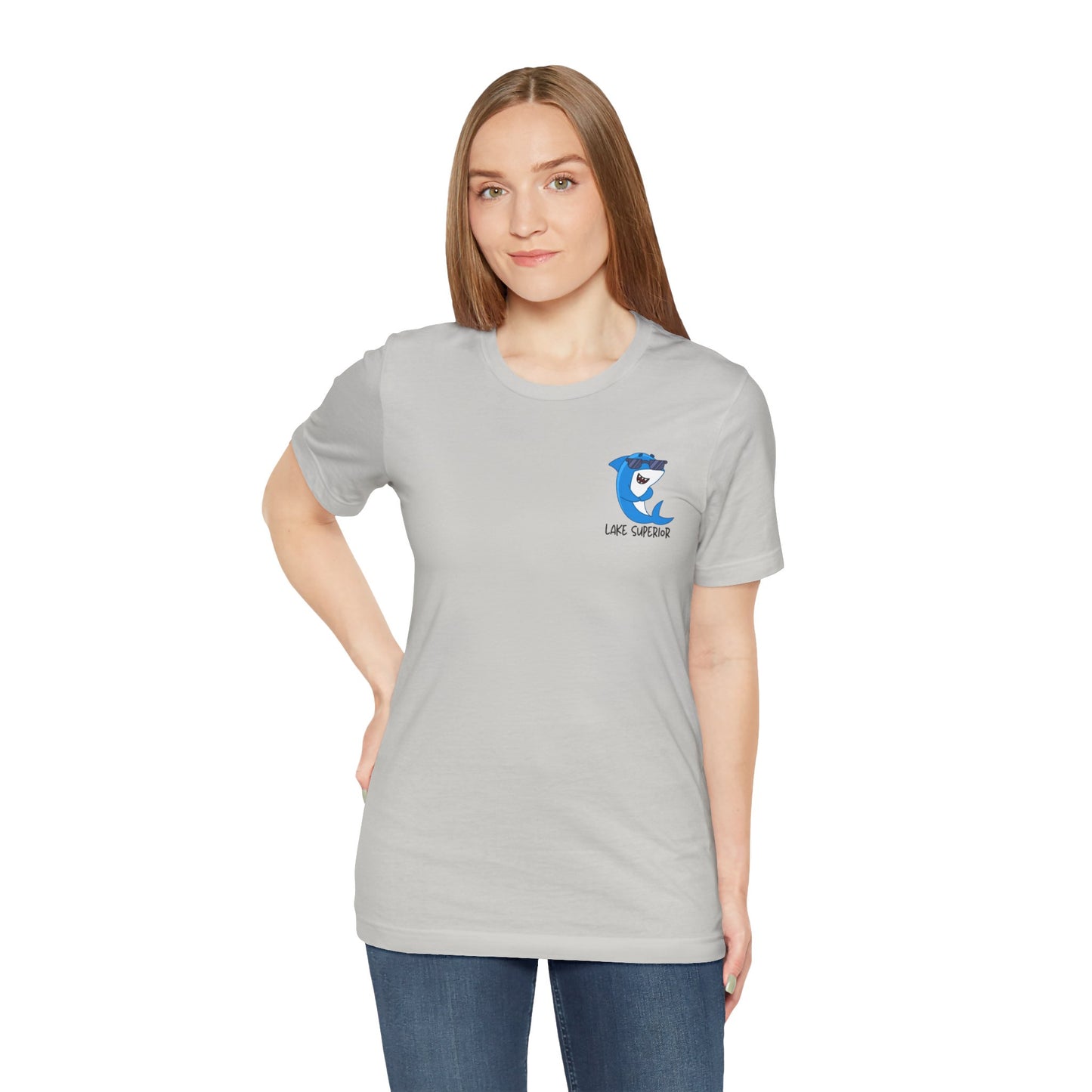 Lake Superior unsalted t-shirt front design in silver.