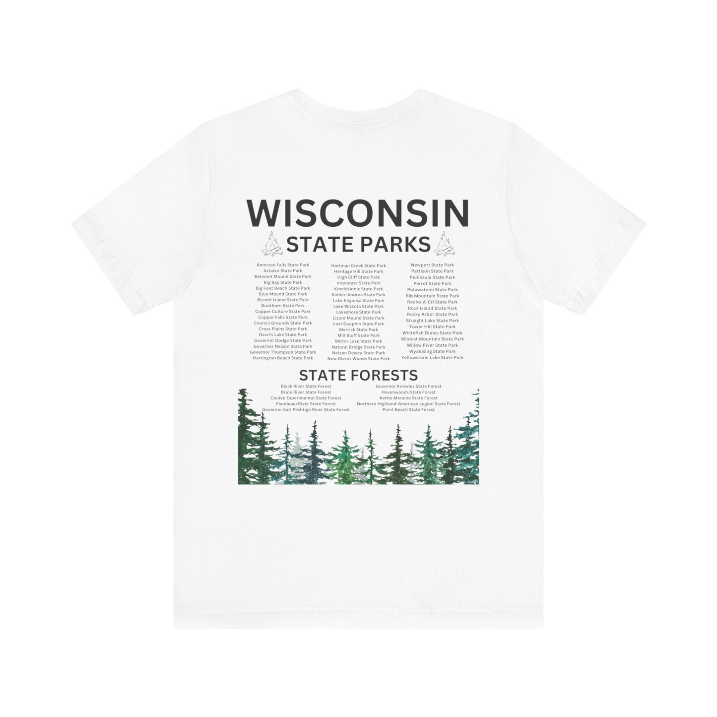 White shirt with listing of state parks.