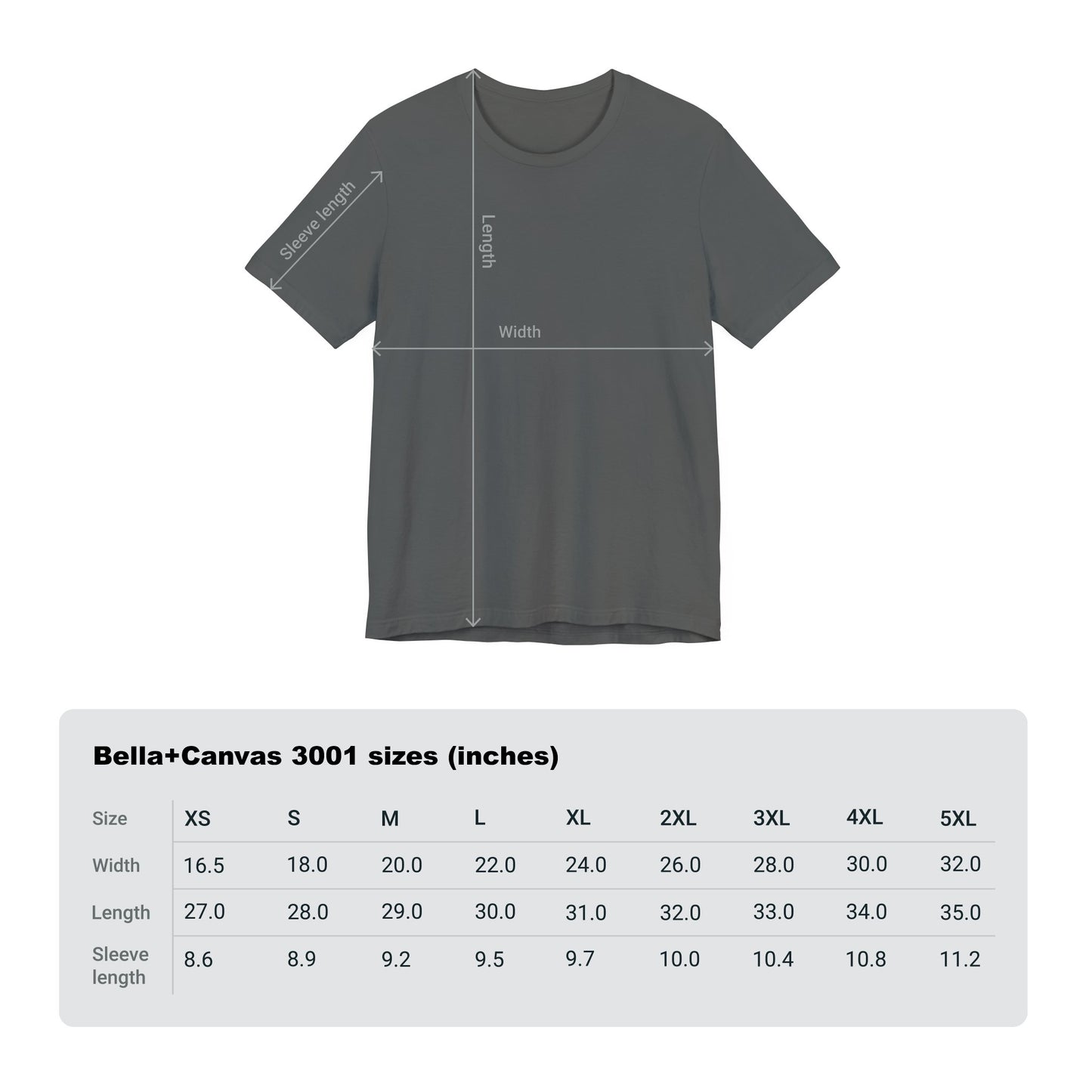 Image depicting shirt measurements and sizing chart.