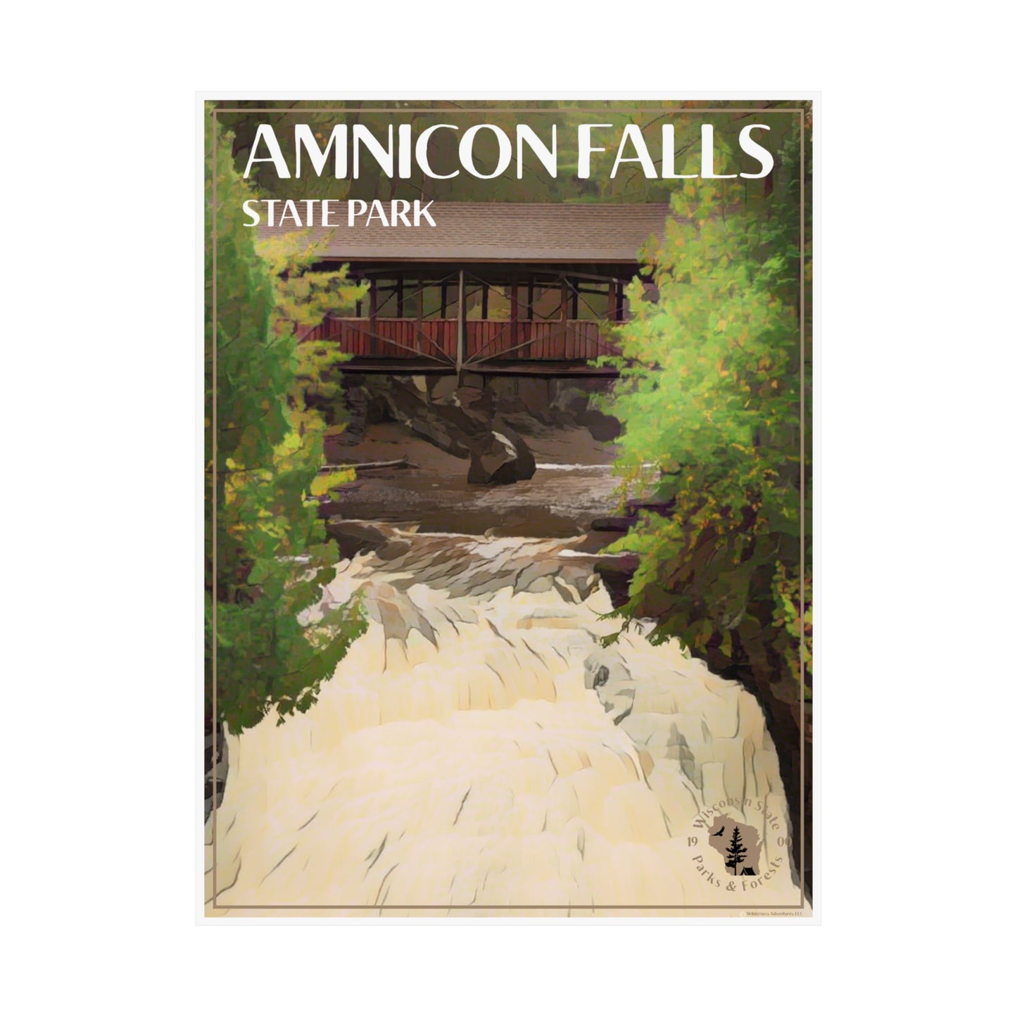 18x24” poster featuring the Historic Horton Bridge at Amnicon Falls State Park with water rushing below it.