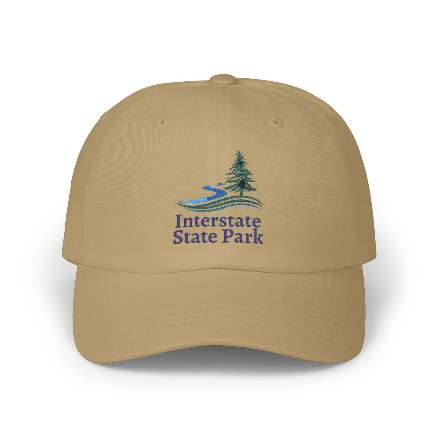 Khaki cap with Interstate State Park logo on a white background