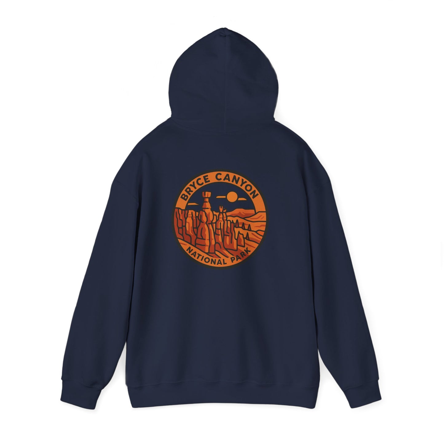 Navy blue hoodie with Bryce Canyon National Park logo on the back against a white background