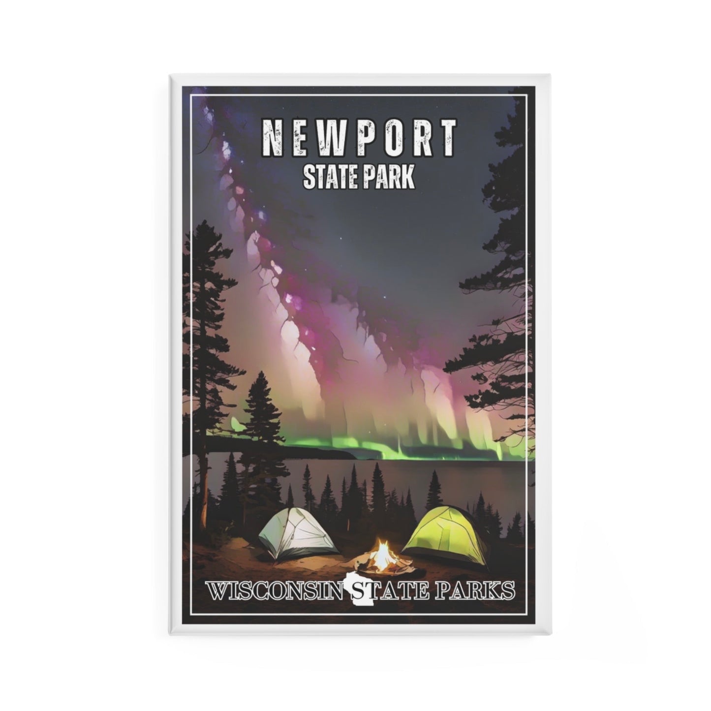 2x3” Newport State Park CCC magnet depicting camping under a starry sky.