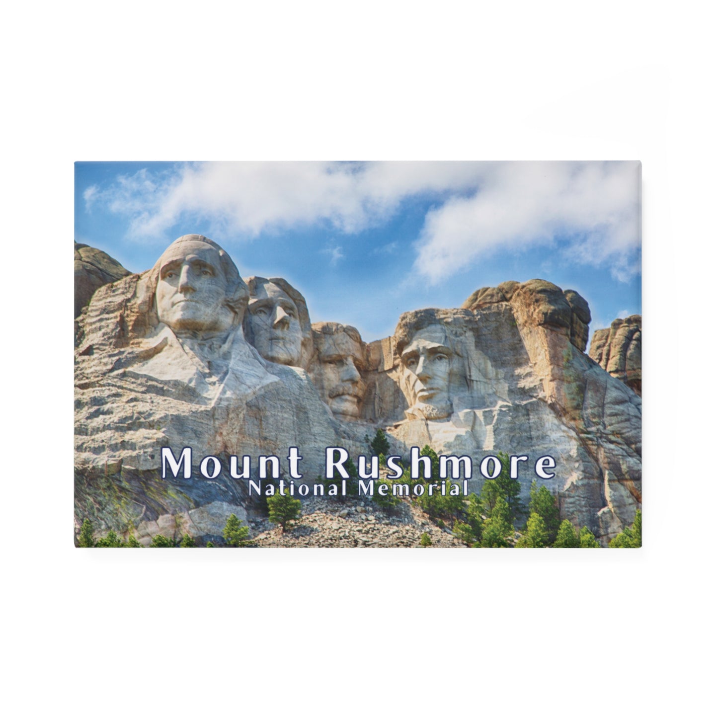 Button magnet design featuring Mount Rushmore and the text Mount Rushmore National Memorial.
