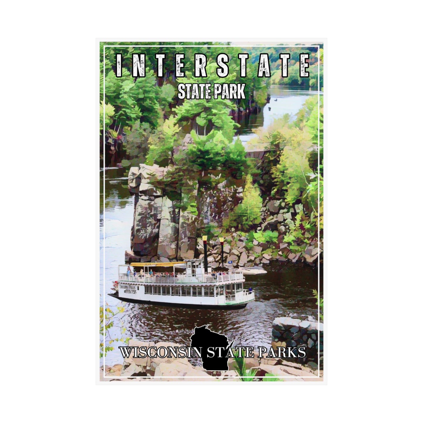 CCC style poster depicting a paddle wheel boat on the St. Croix River.