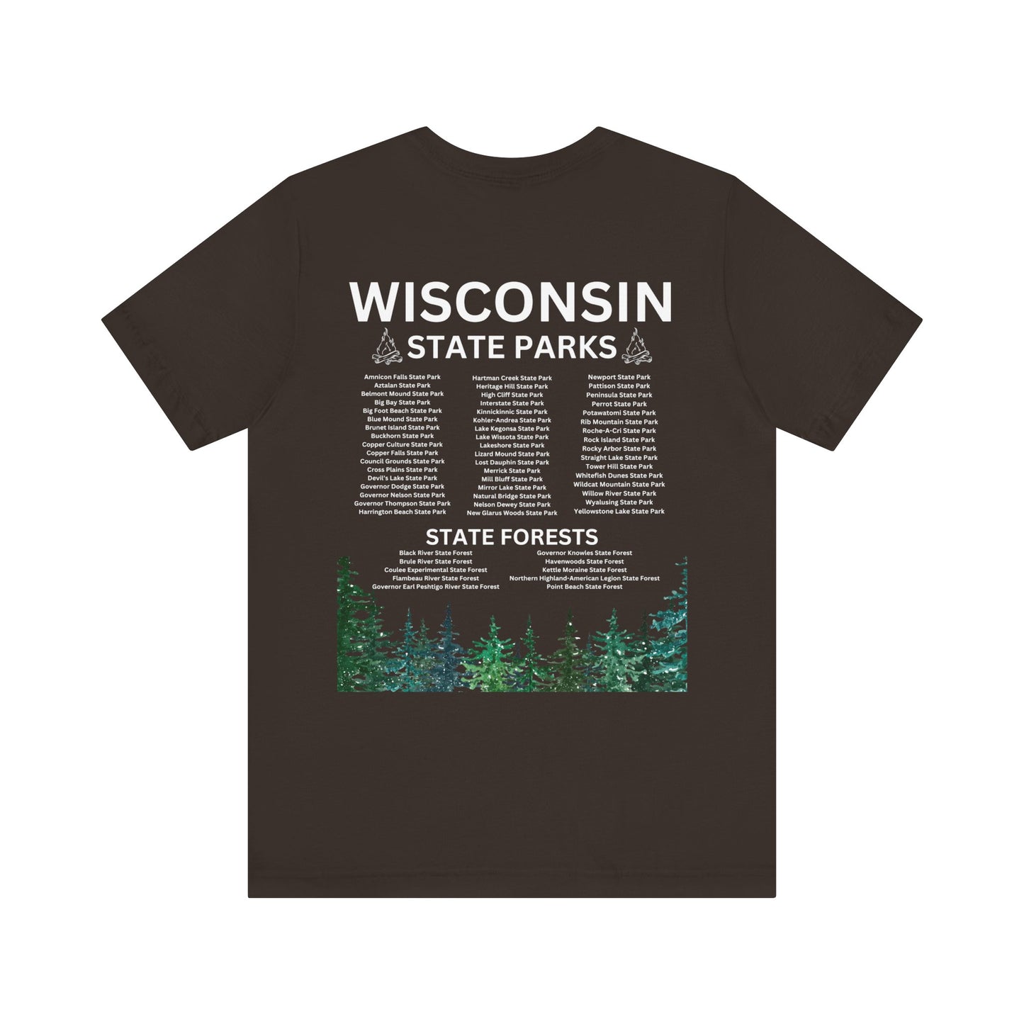 Brown shirt with listing of state parks.