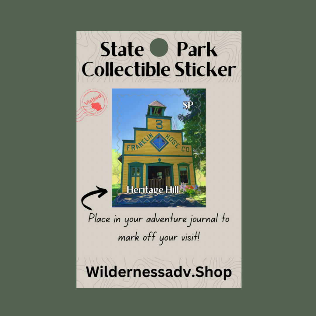 Sticker for Wisconsin State Park Adventure Journal depicting a historic fire department building.