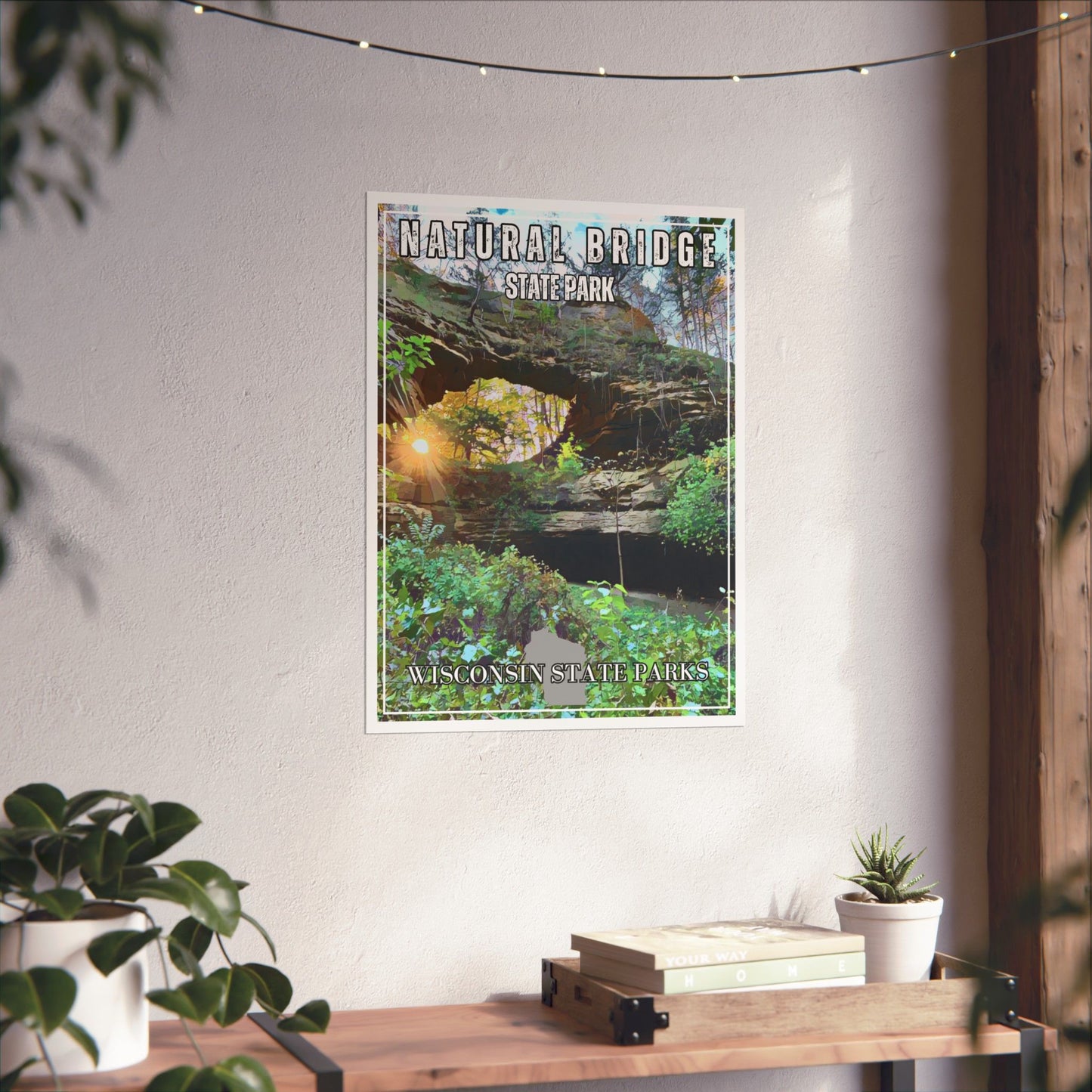 CCC inspired poster depicting a stone arch with the sun shining through the arch.