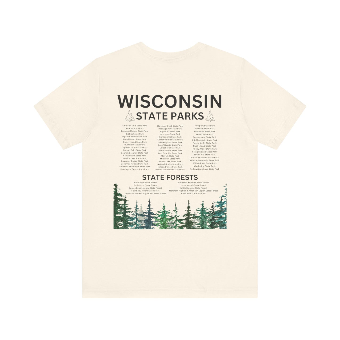 Natural shirt with listing of State Parks.