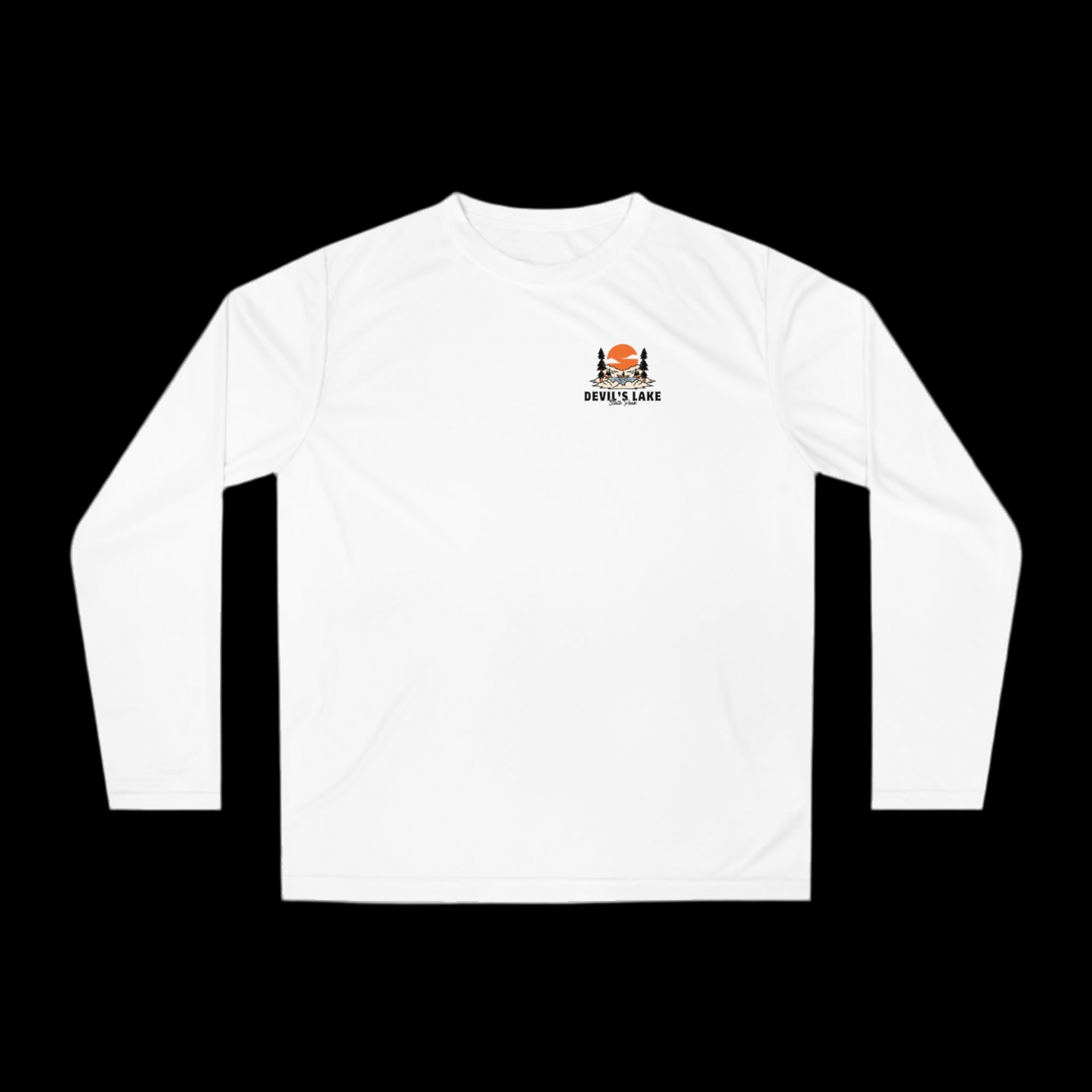 White Devil’s Lake Performance Long Sleeve Shirt Front.