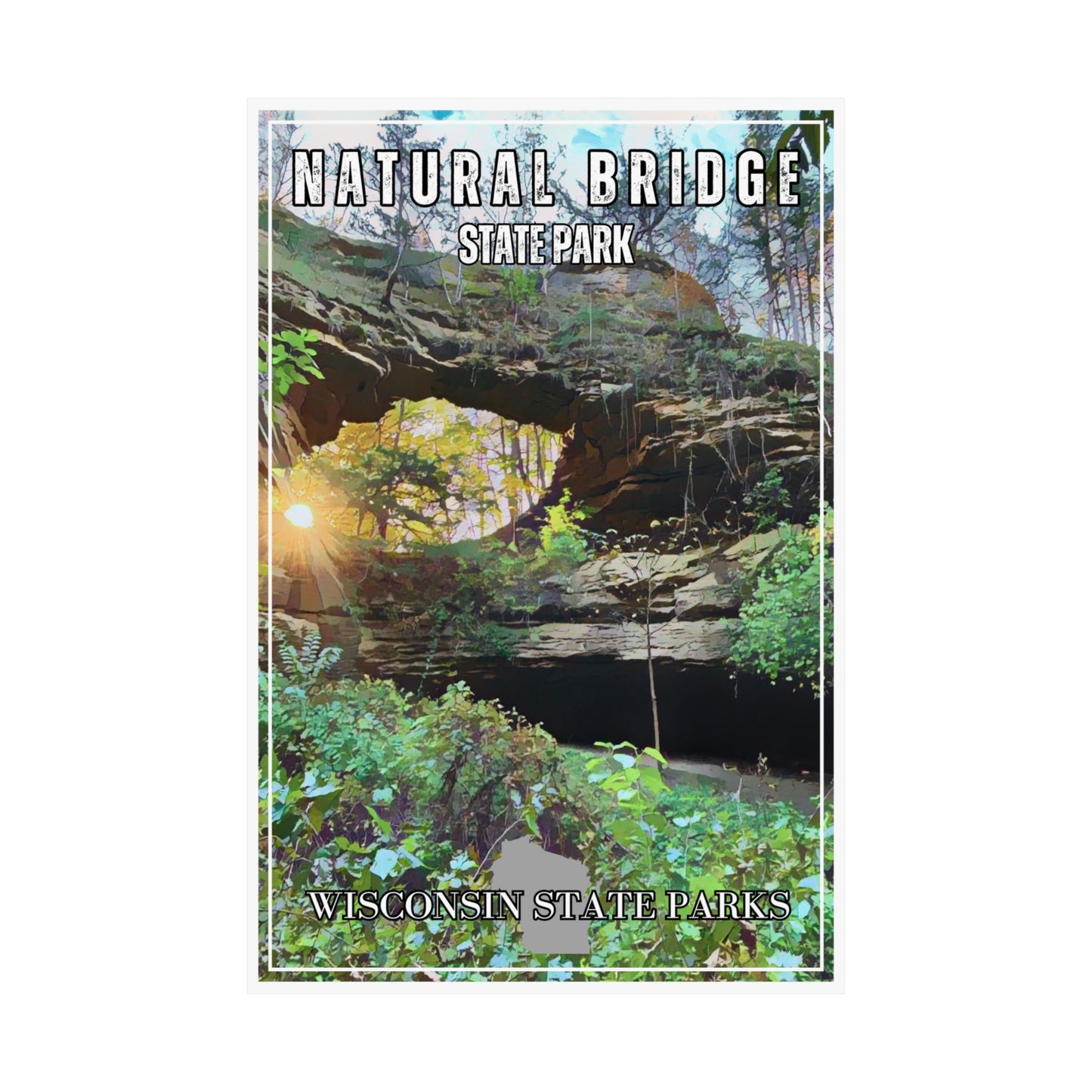 CCC inspired poster depicting a stone arch with the sun shining through the arch.