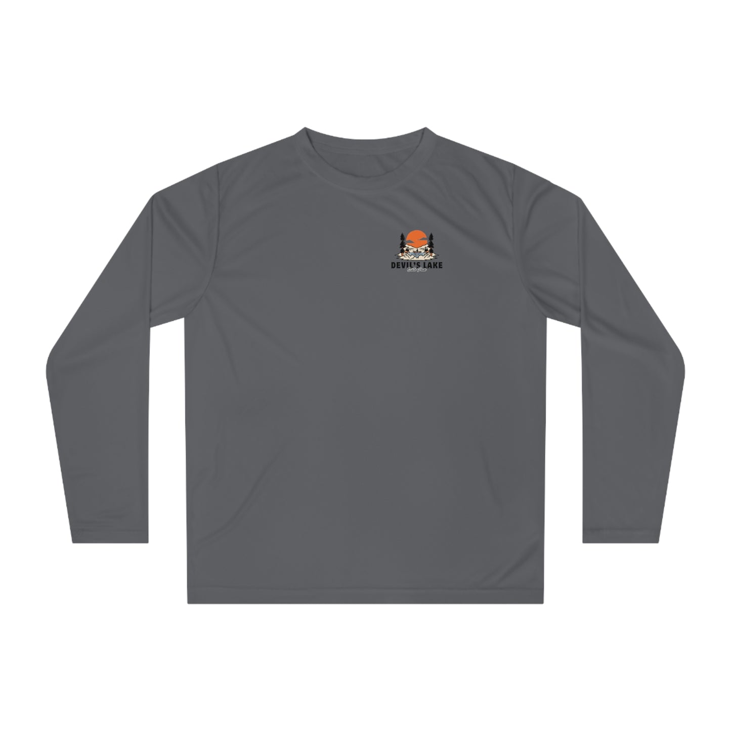 Sport graphite Devil’s Lake Performance Long Sleeve Shirt front.
