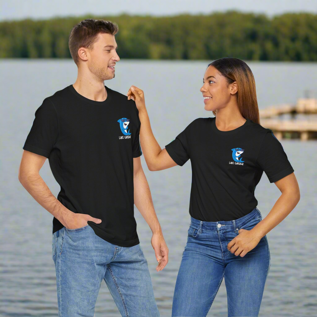 Lake Superior unsalted t-shirt front design in black.