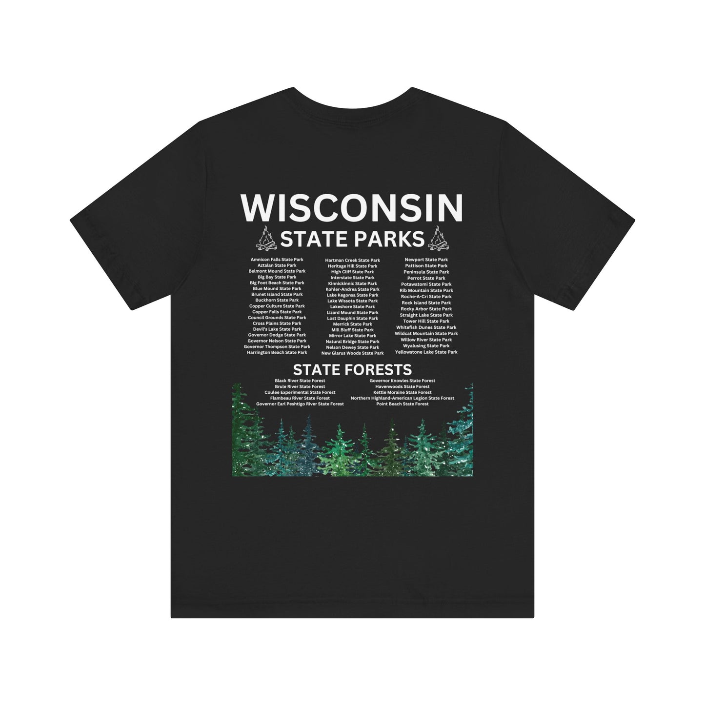 Black shirt with listing of state parks.