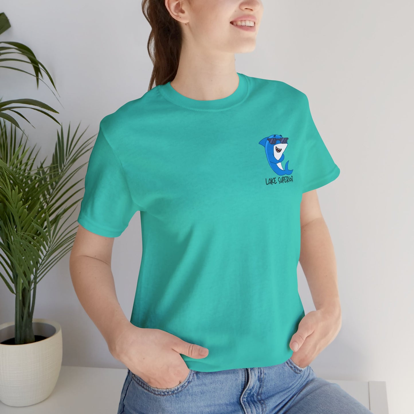 Lake Superior unsalted t-shirt front design in teal.