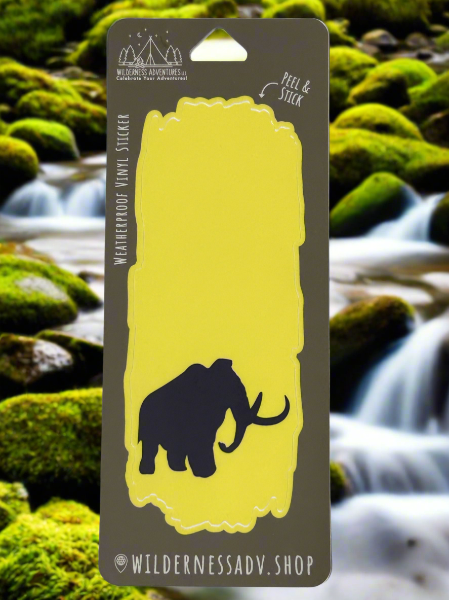 Yellow National Trail Blaze decal with a black mammoth icon on the bottom half of the decal.