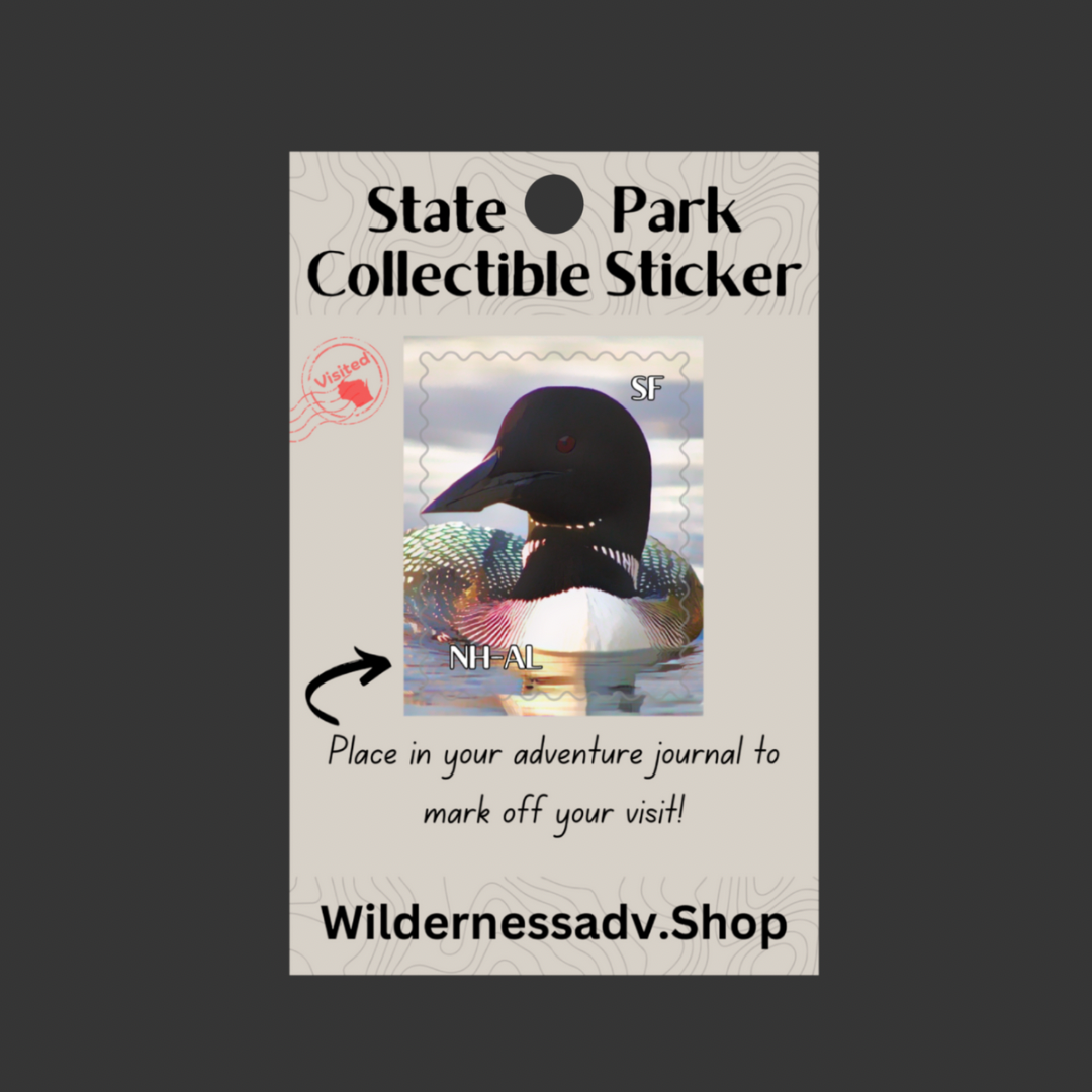 Sticker for Wisconsin State Park Adventure Journal depicting a loon swimming on a lake.