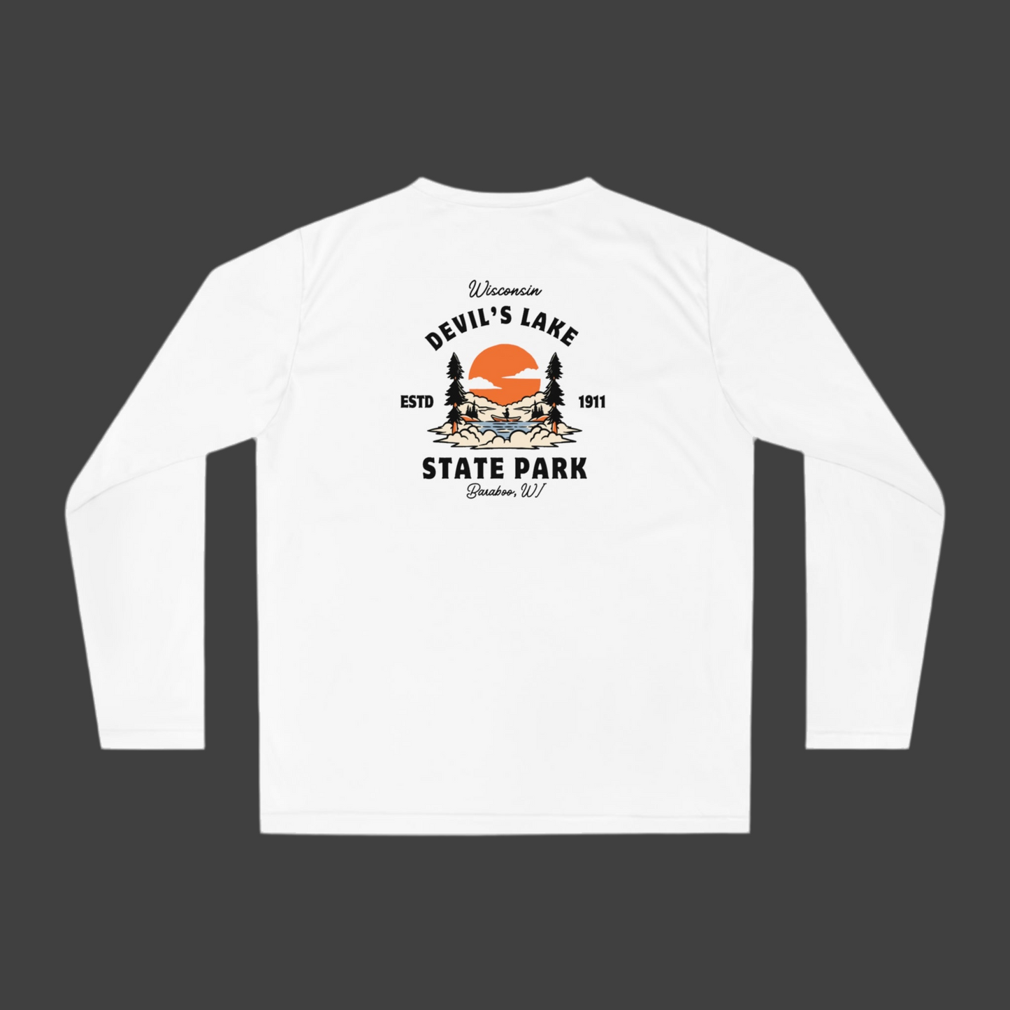 White Devil’s Lake Performance Long Sleeve Shirt back.