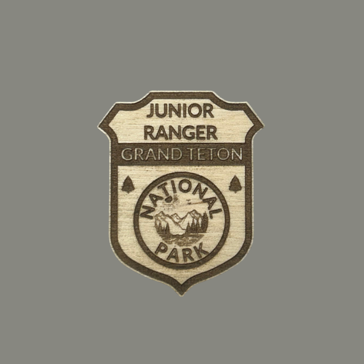 Junior Ranger Grand Teton National Park badge on a gray background