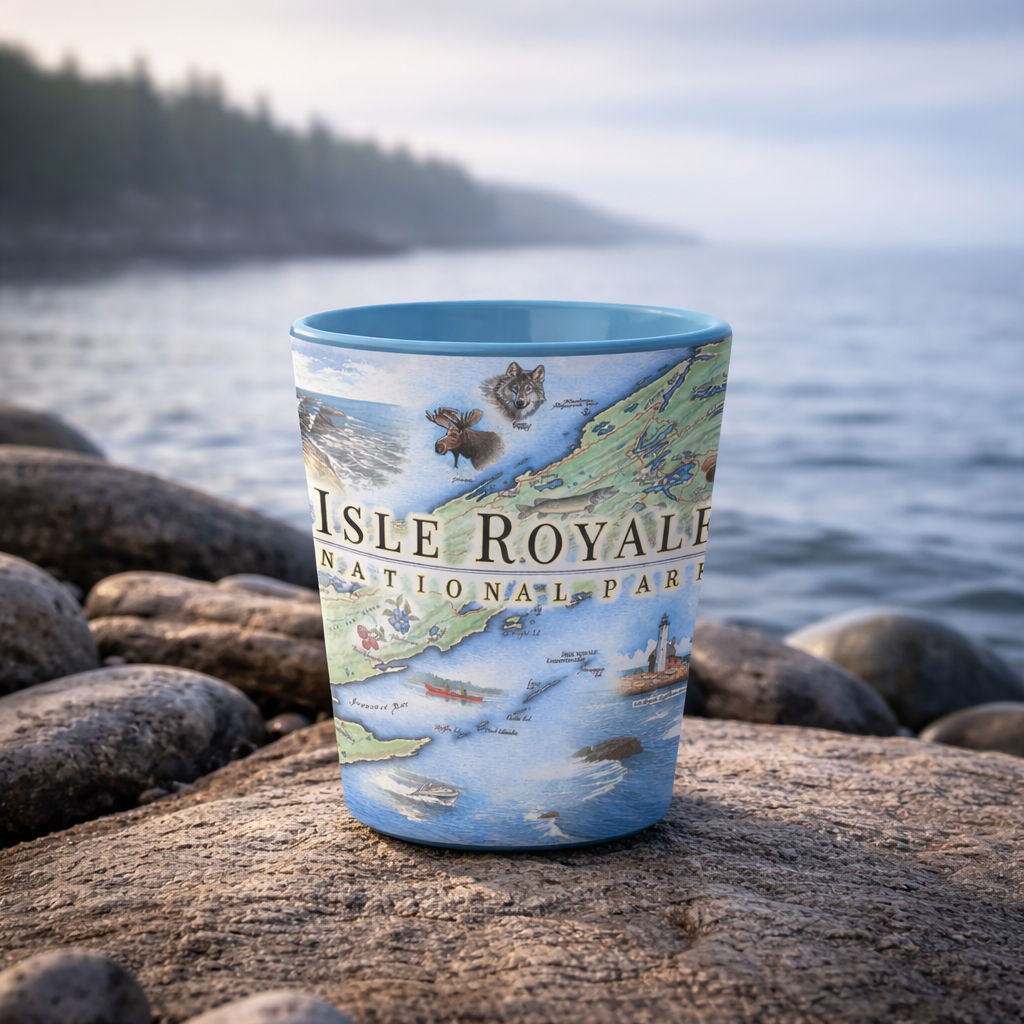 Isle Royale National Park Map Ceramic Shot Glass