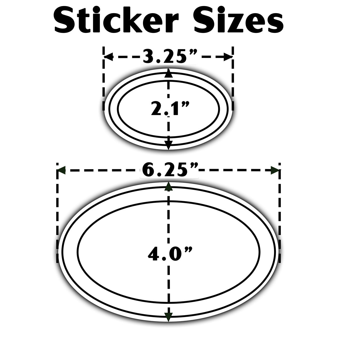 Sticker sizes diagram showing two oval sticker measurements.