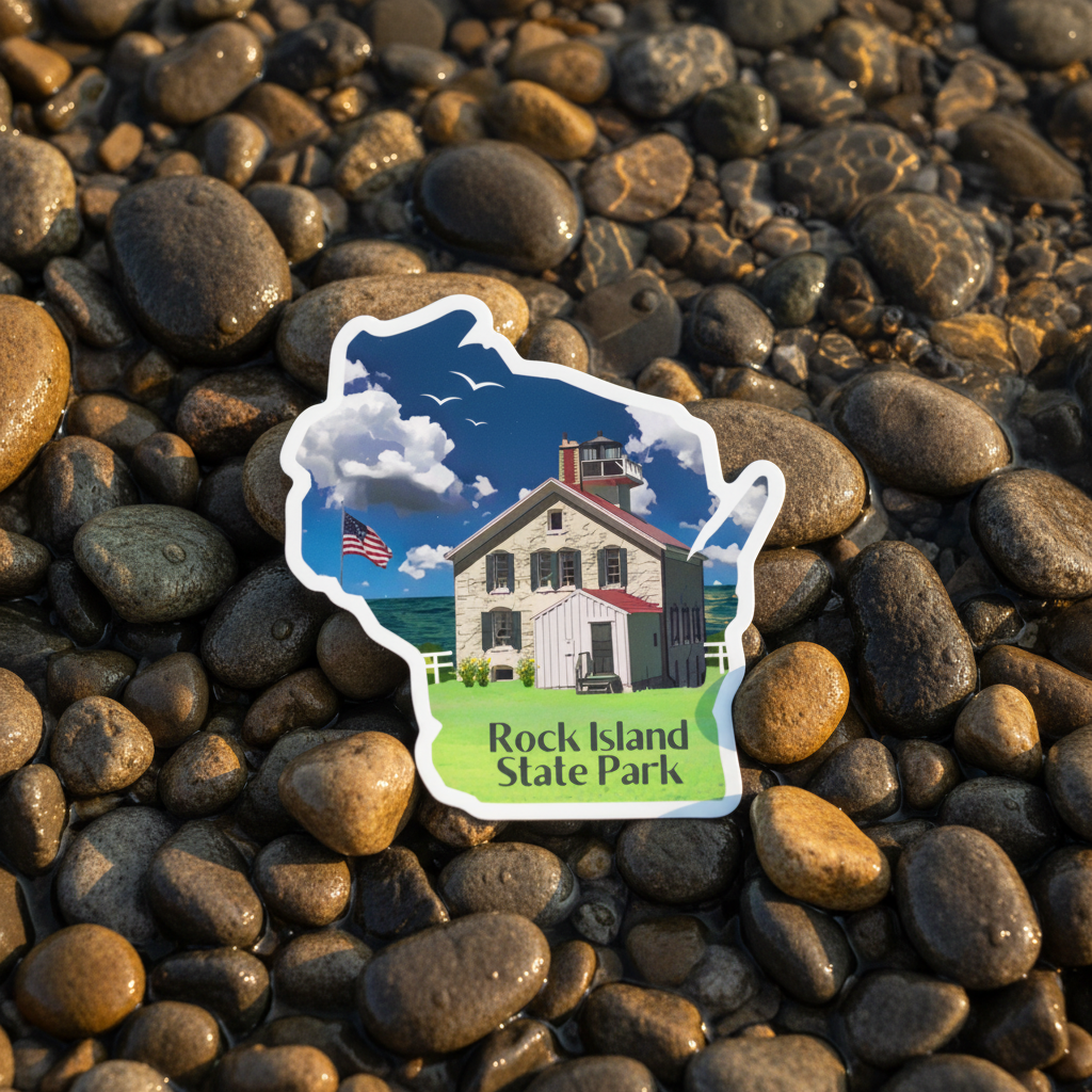 Sticker of Rock Island State Park on a bed of pebbles