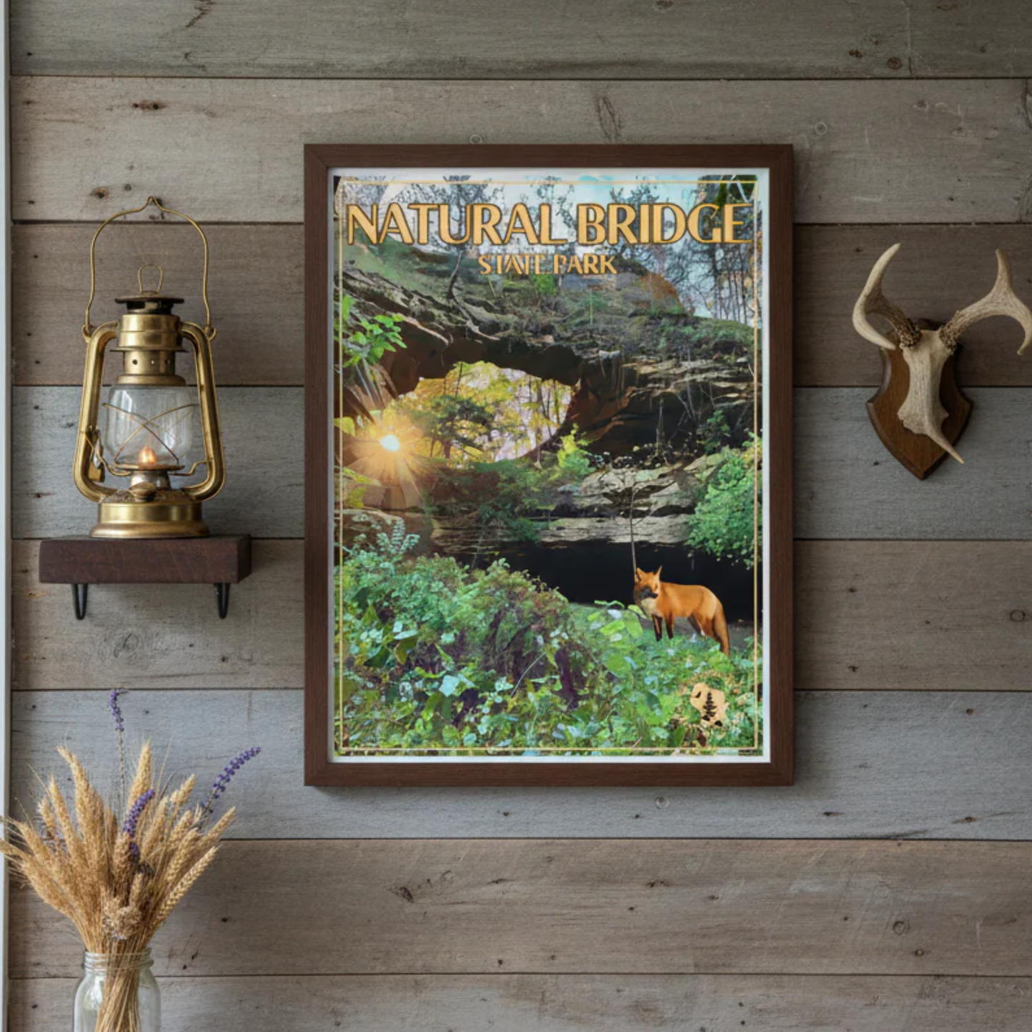 Framed natural bridge State Park poster hang out a rustic wall decorative elements