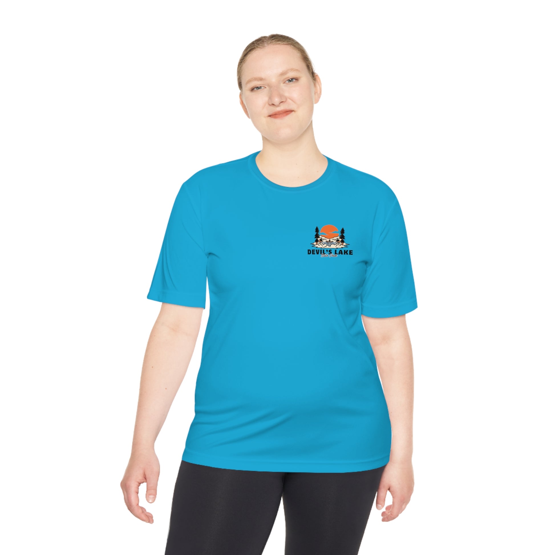 atomic Blue Devil’s Lake Unisex Moisture Wicking Tee Front