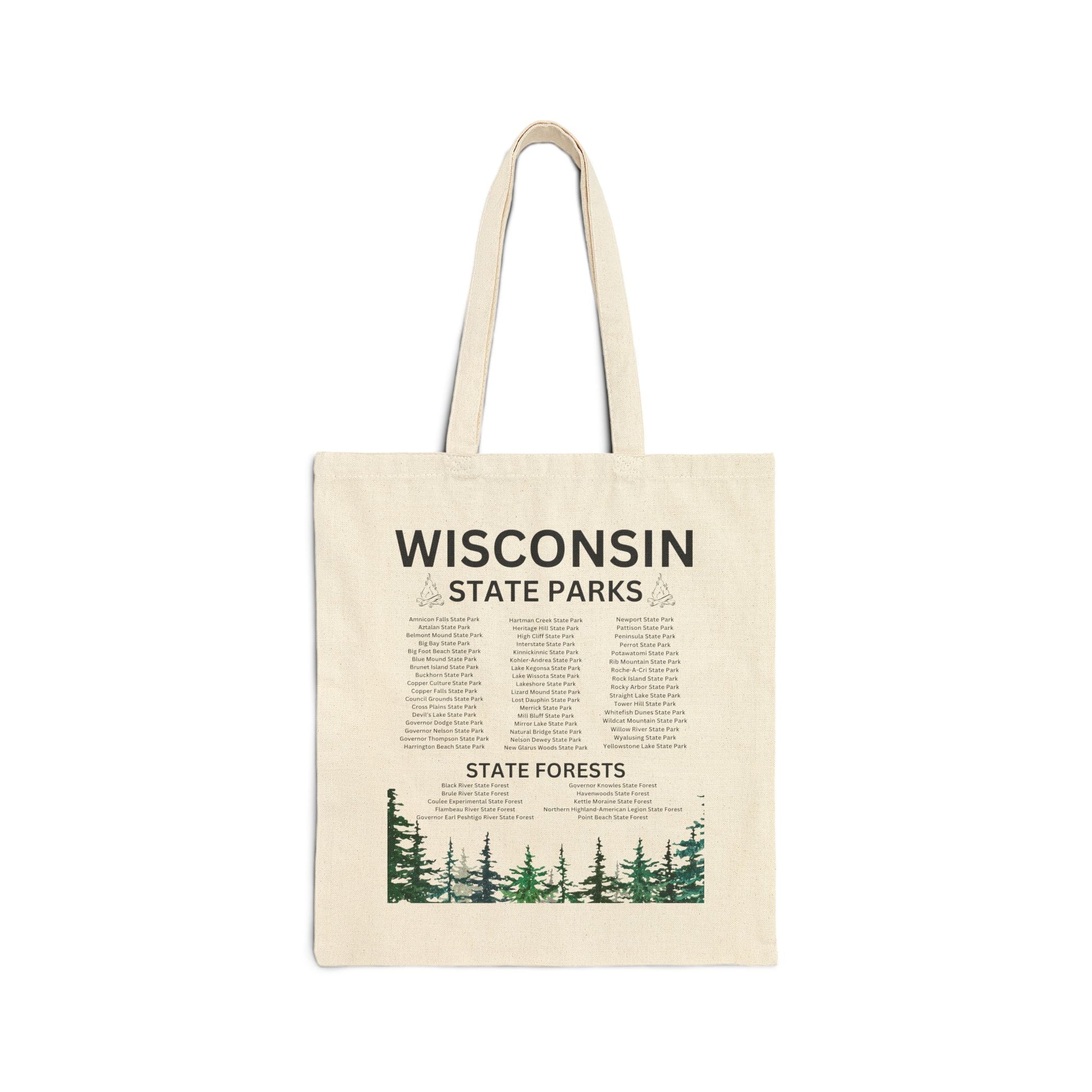 Tote Bag featuring list of Wisconsin’s State Parks and Forests.
