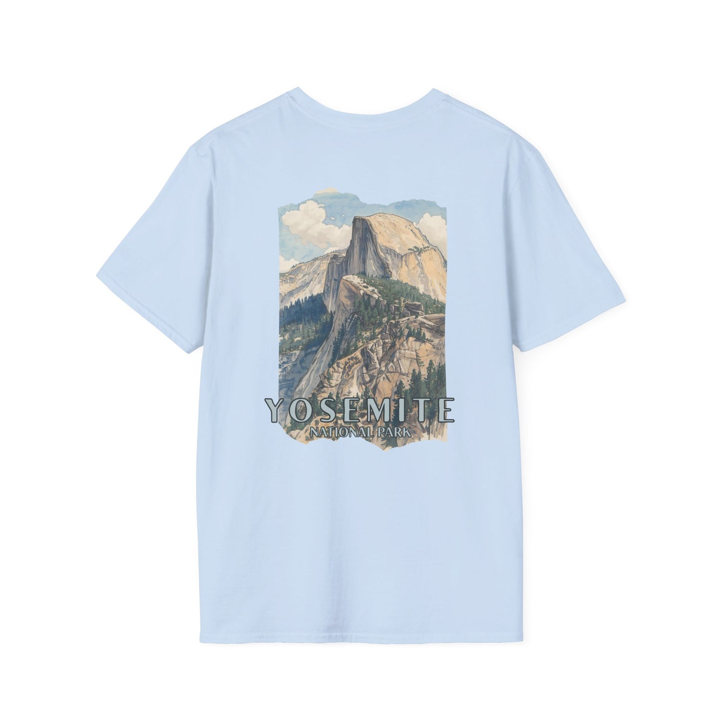 Light blue t-shirt with Yosemite National Park graphic on a white background