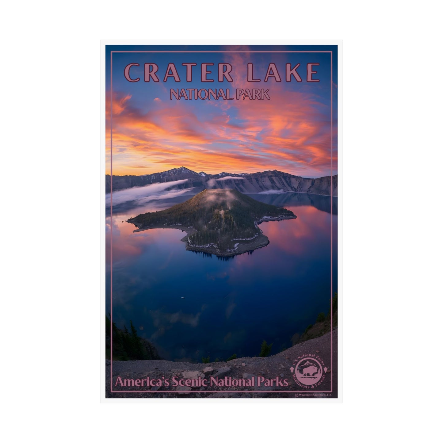 12x18 Poster of Crater Lake National Park with a sunset over the lake.