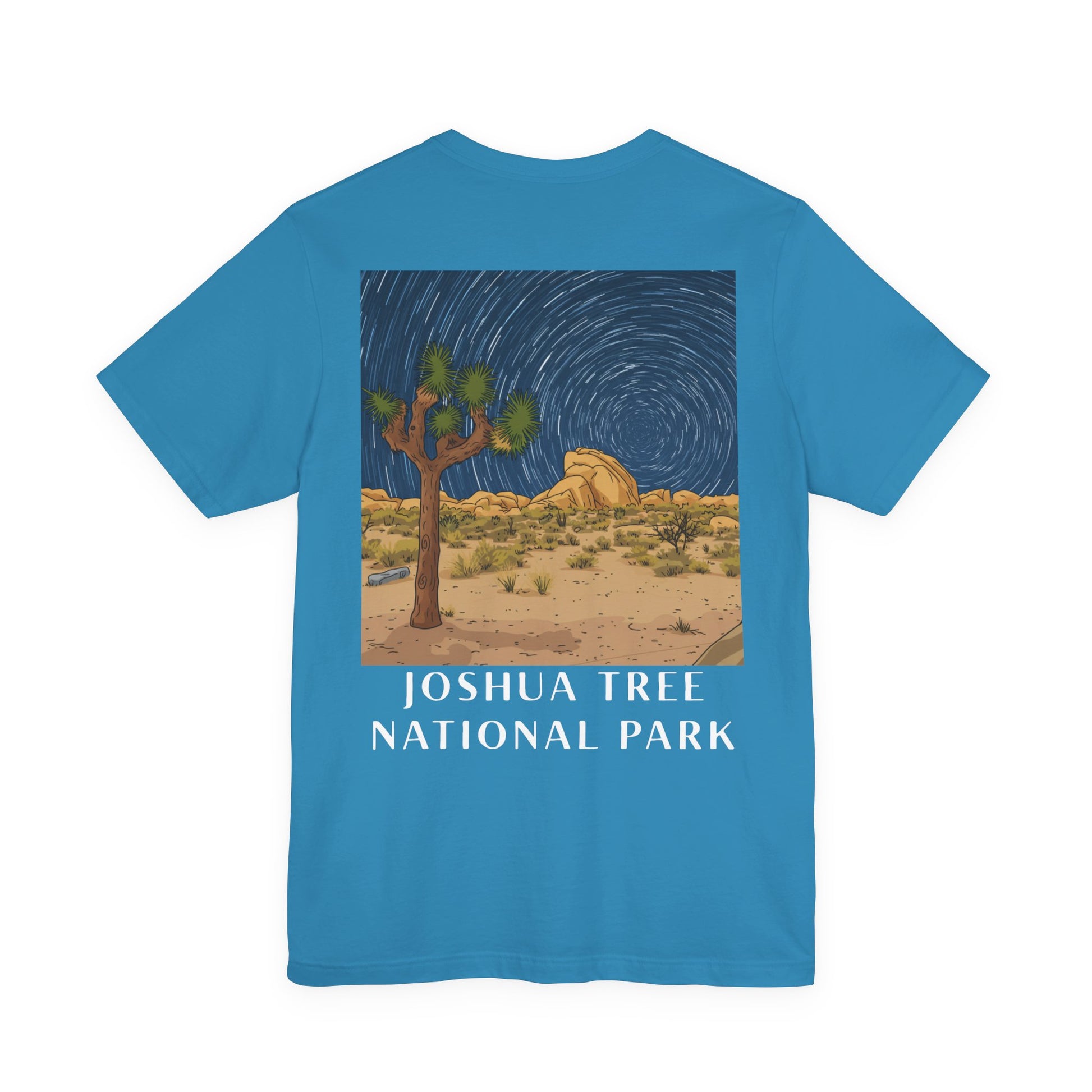 Blue t-shirt with a Joshua Tree National Park graphic on the back