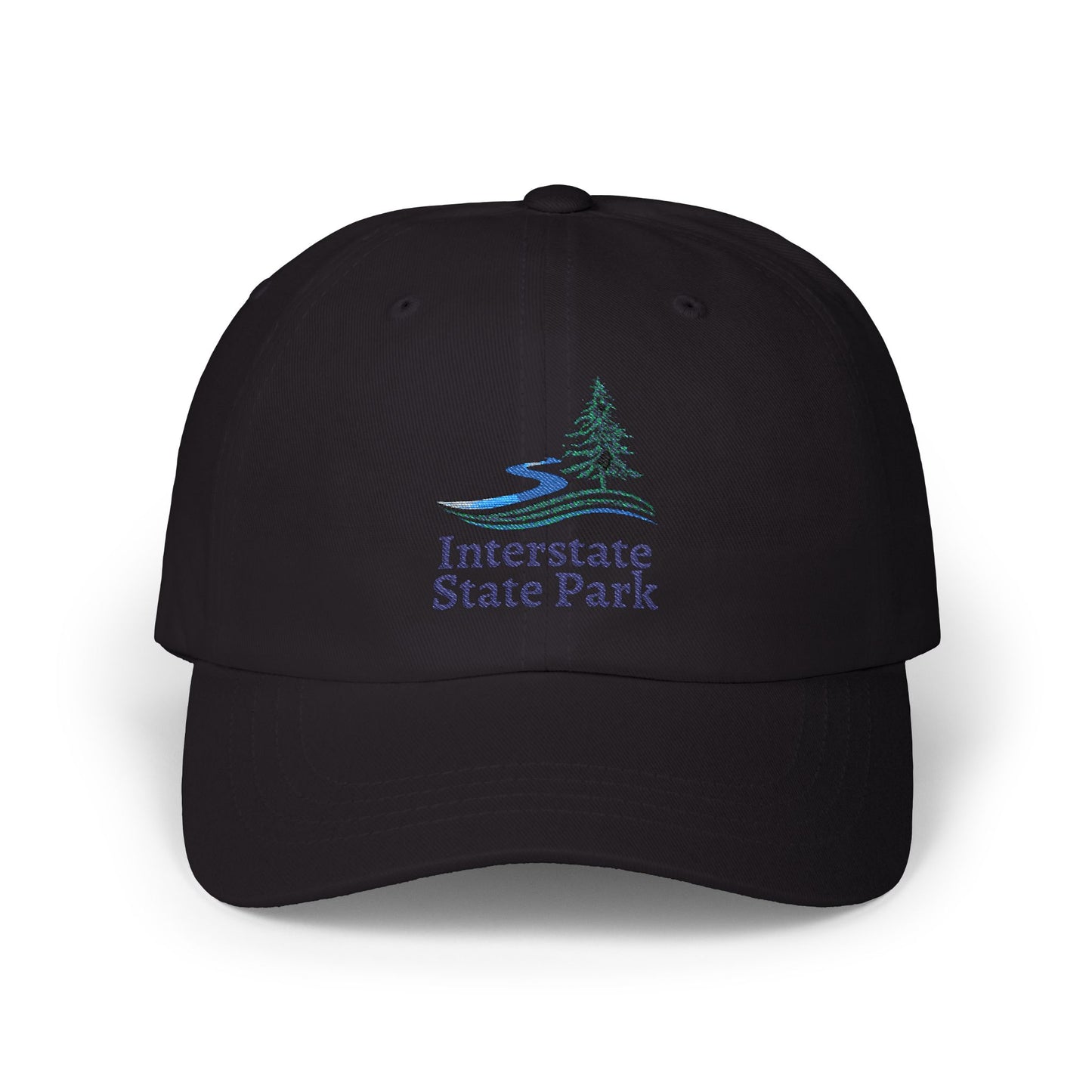 Black cap with Interstate State Park logo on a white background