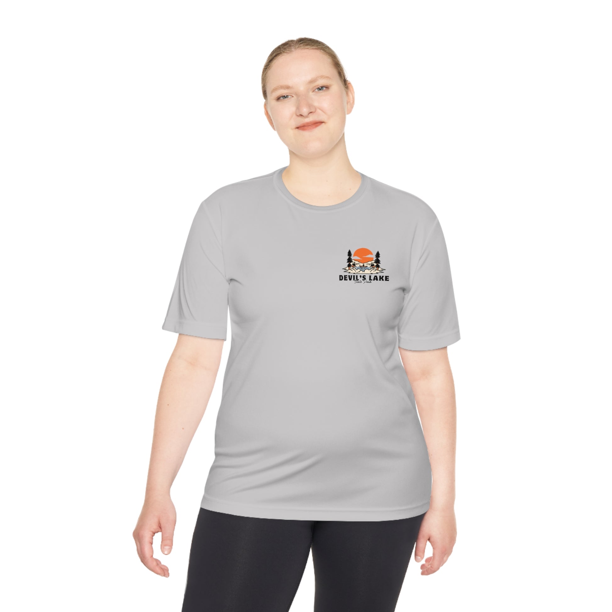 Silver Devil’s Lake Unisex Moisture Wicking Tee Front