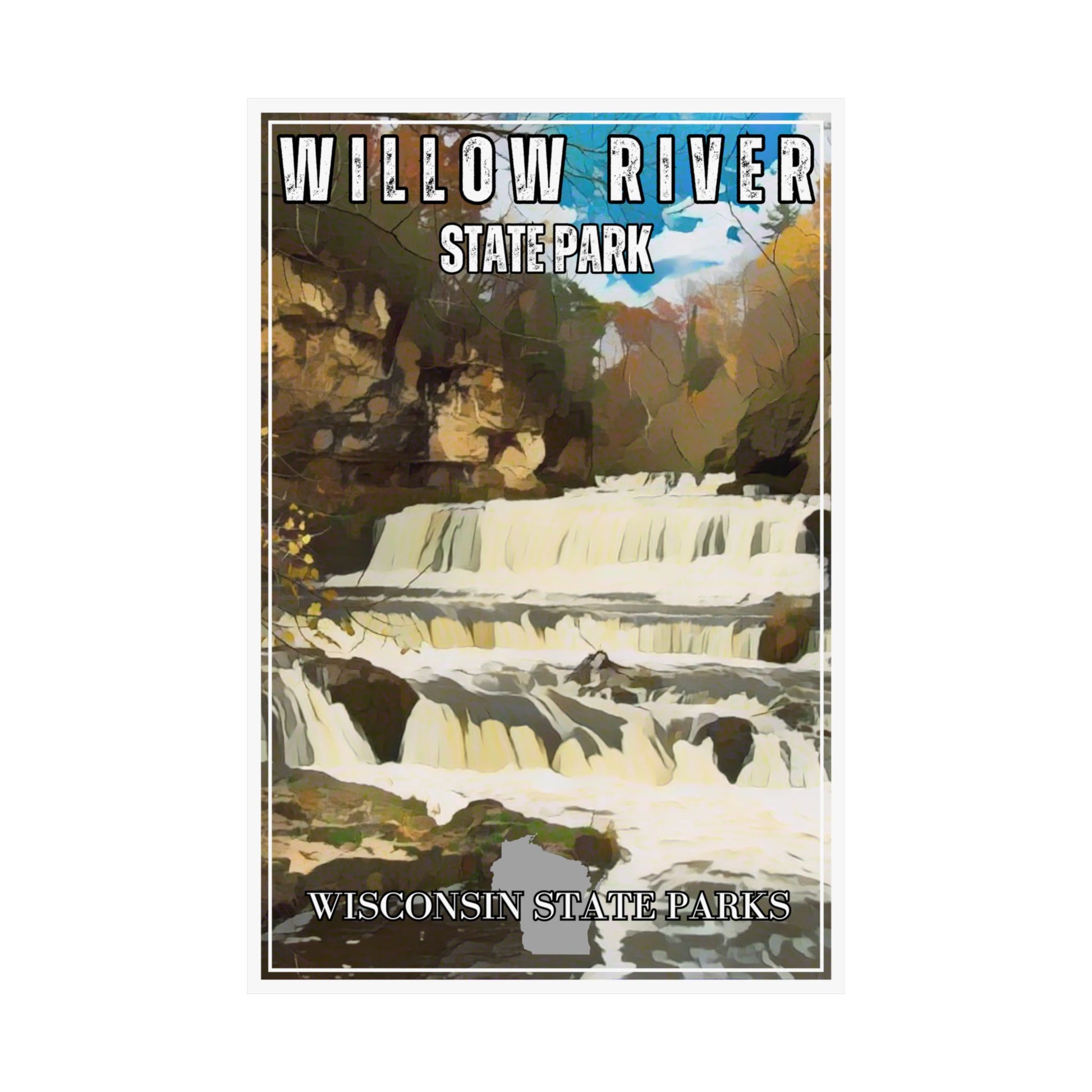 CCC inspired design of the roaring Willow River Falls at Willow River State Park.