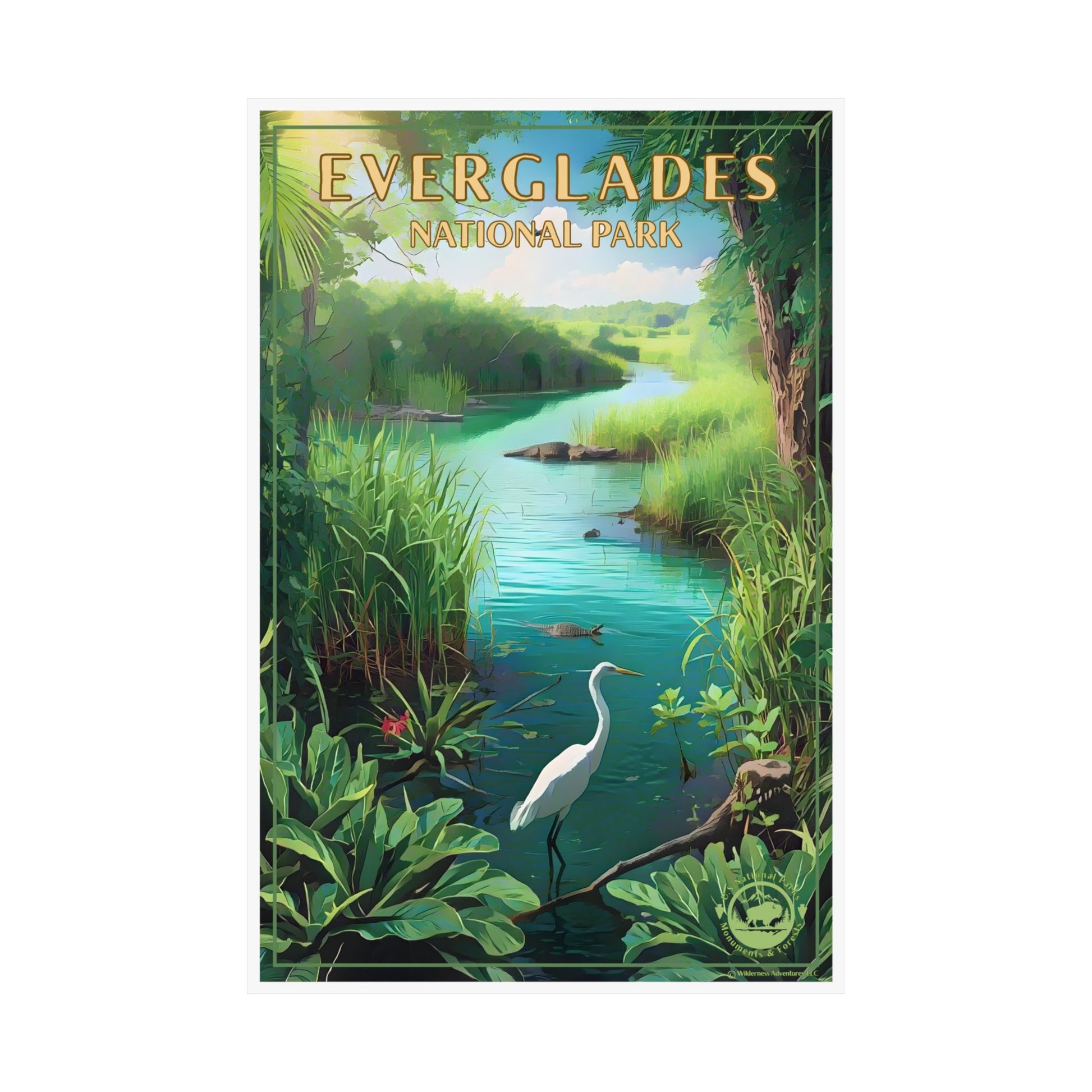 12x18” Poster of Everglades National Park with a white egret, greenery, and water.