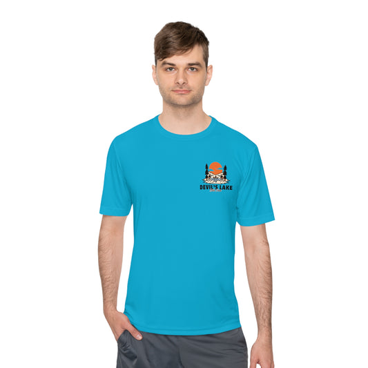atomic Blue Devil’s Lake Unisex Moisture Wicking Tee Front
