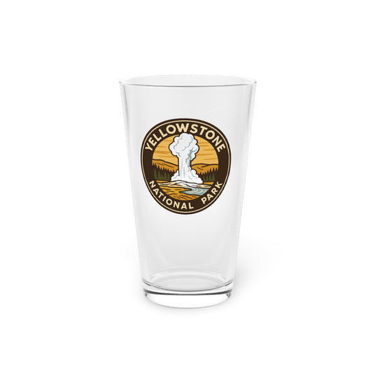 Clear glass with Yellowstone National Park logo on a white background
