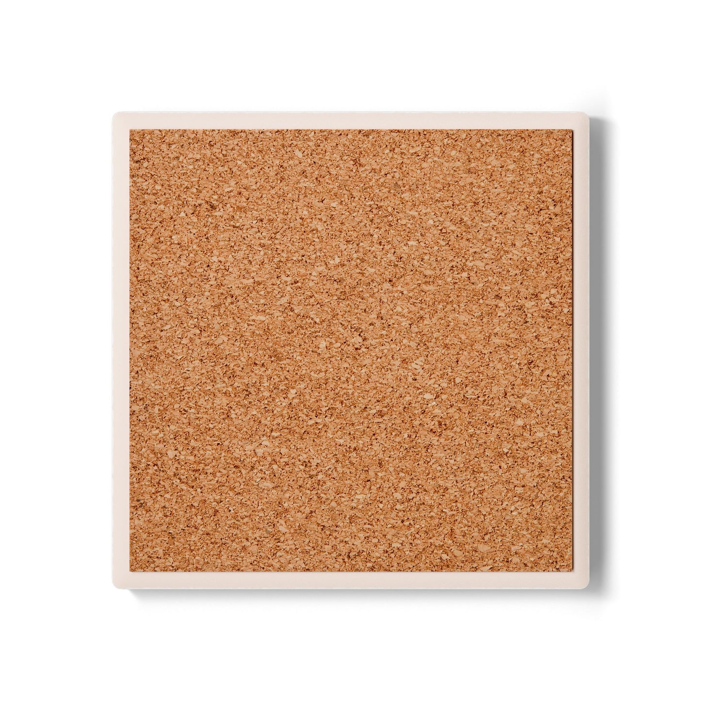 Backside of ceramic coaster featuring a cork backing