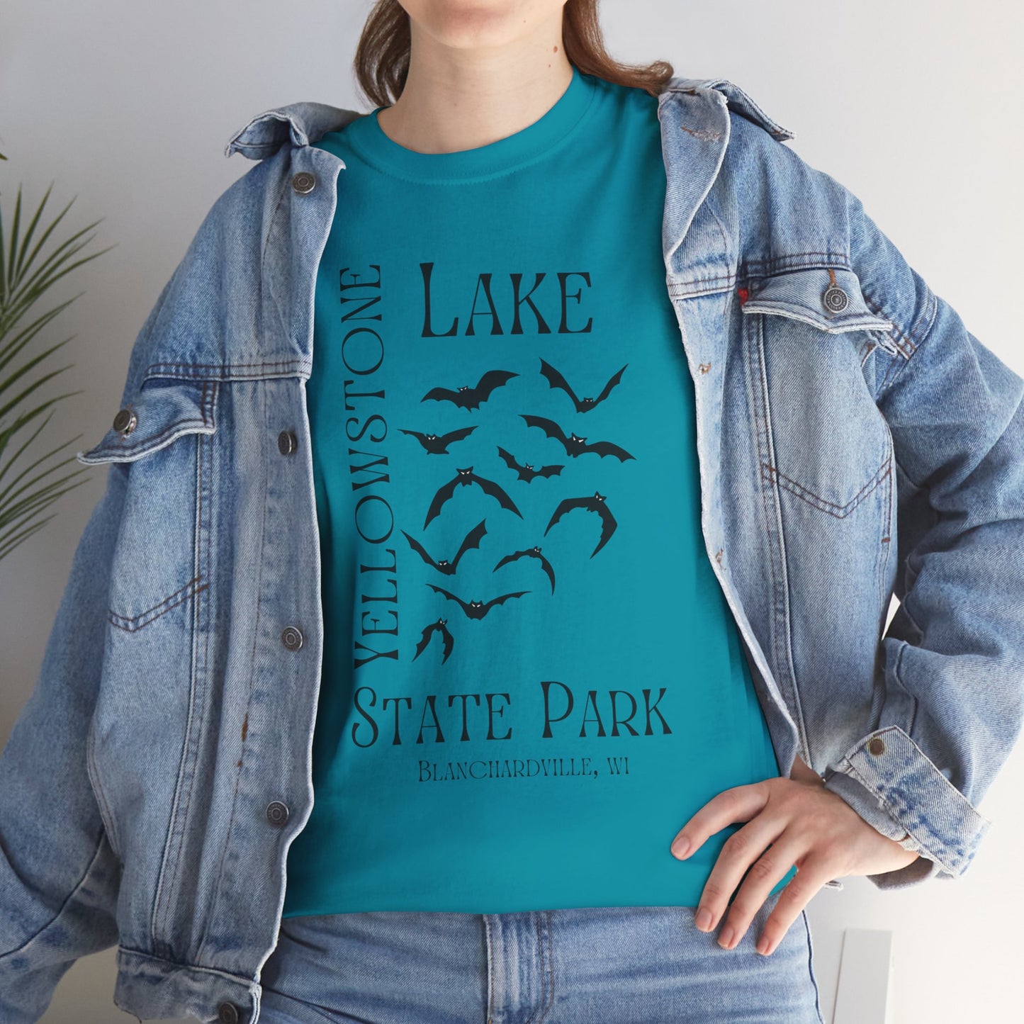 Yellowstone Lake bat design tee shirt front.
