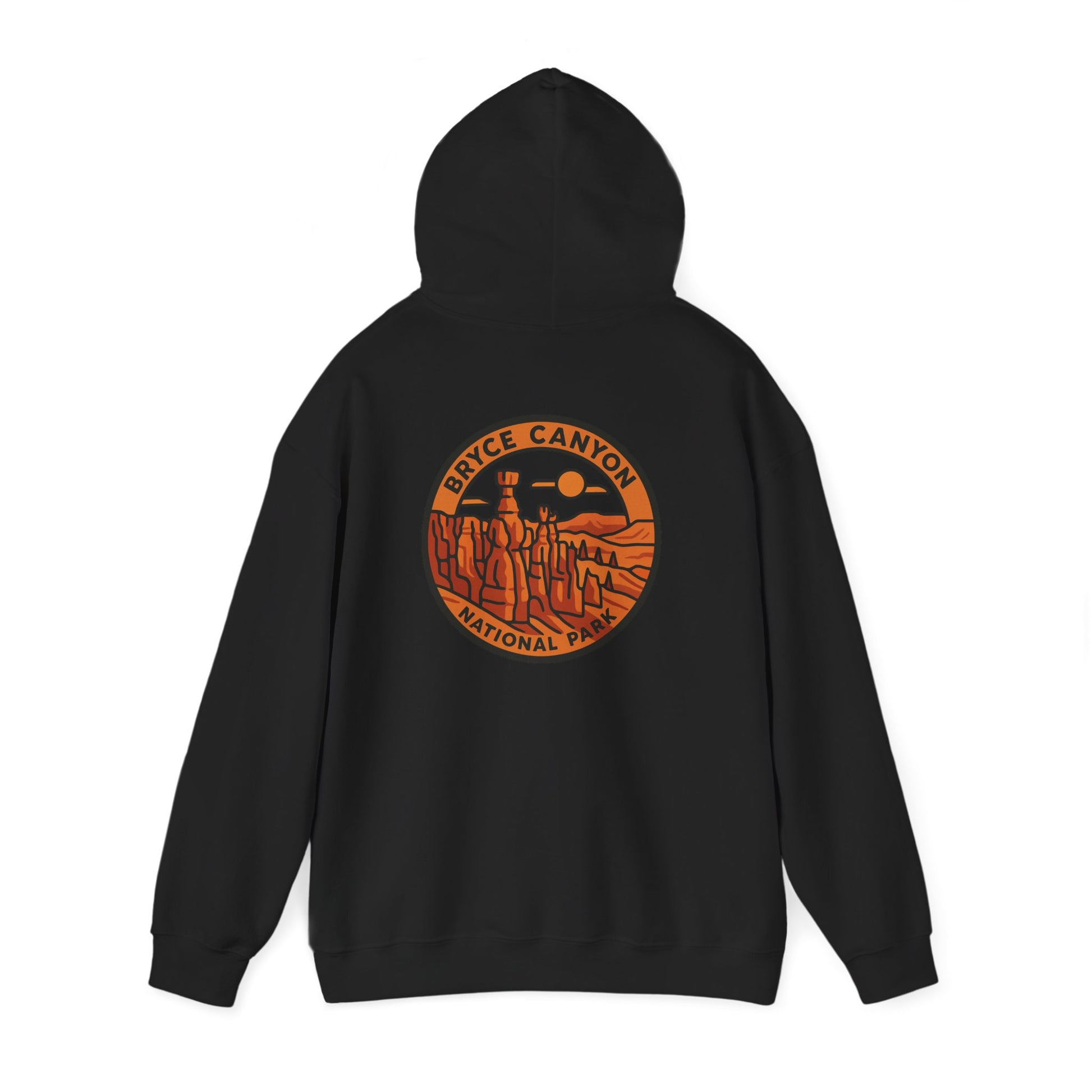 Black hoodie with Bryce Canyon National Park logo on the back against a white background