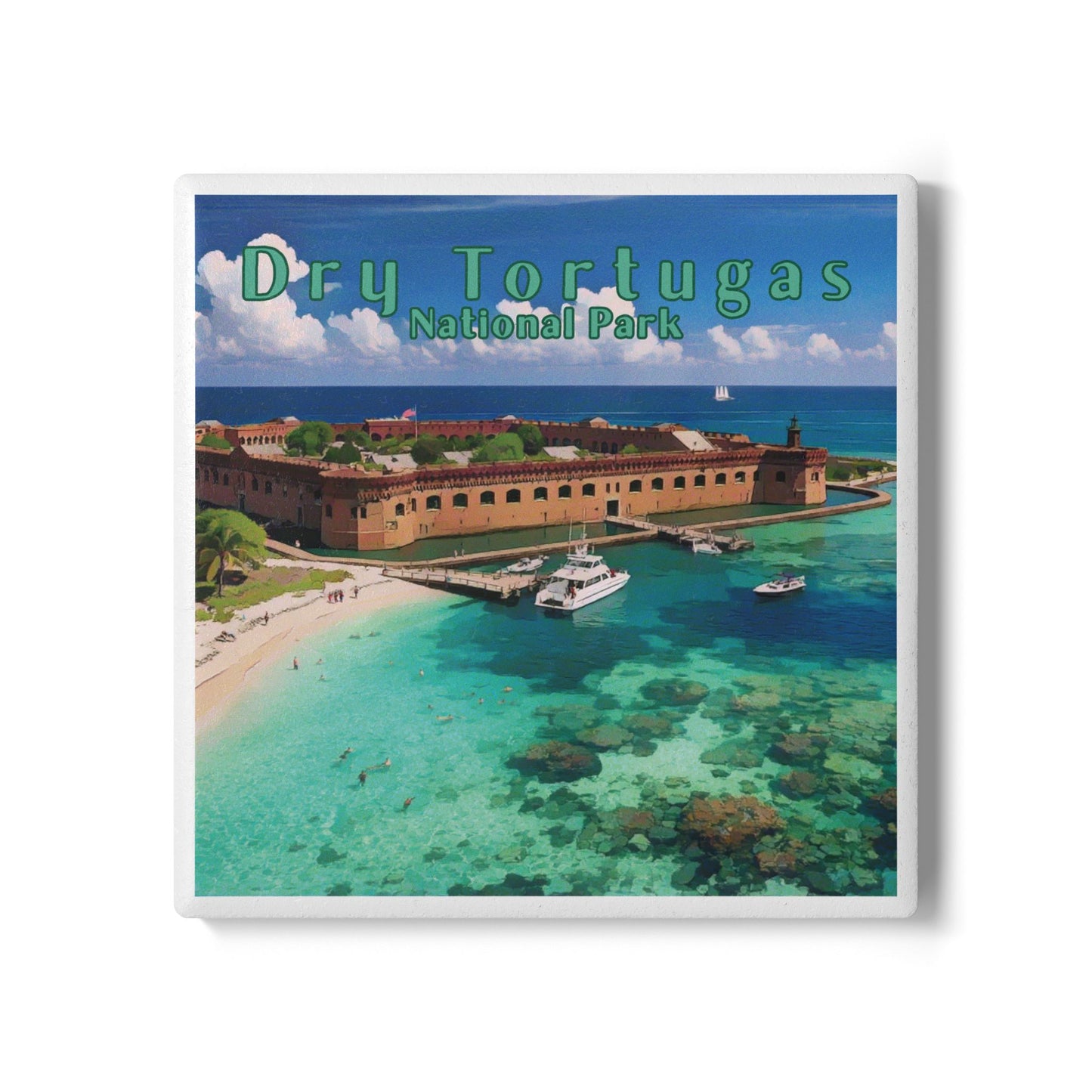 Dry Tortugas Coaster featuring historic fort and turquoise blue waters.
