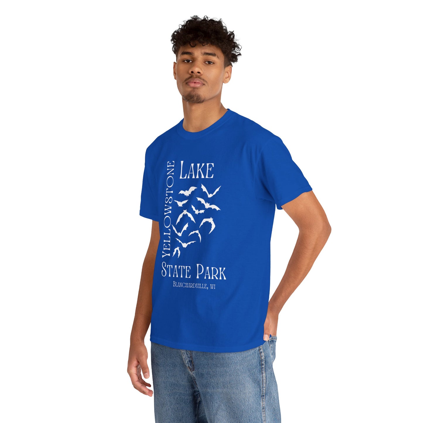 Yellowstone Lake bat design tee shirt front.