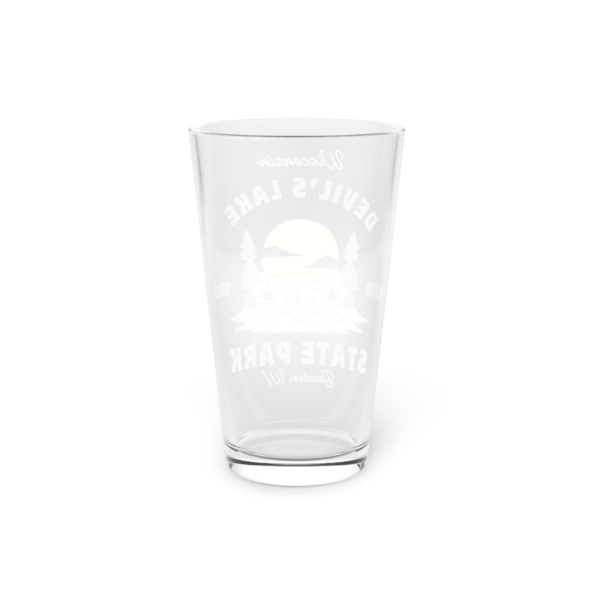 Devil’s Lake Pint Glass back view 